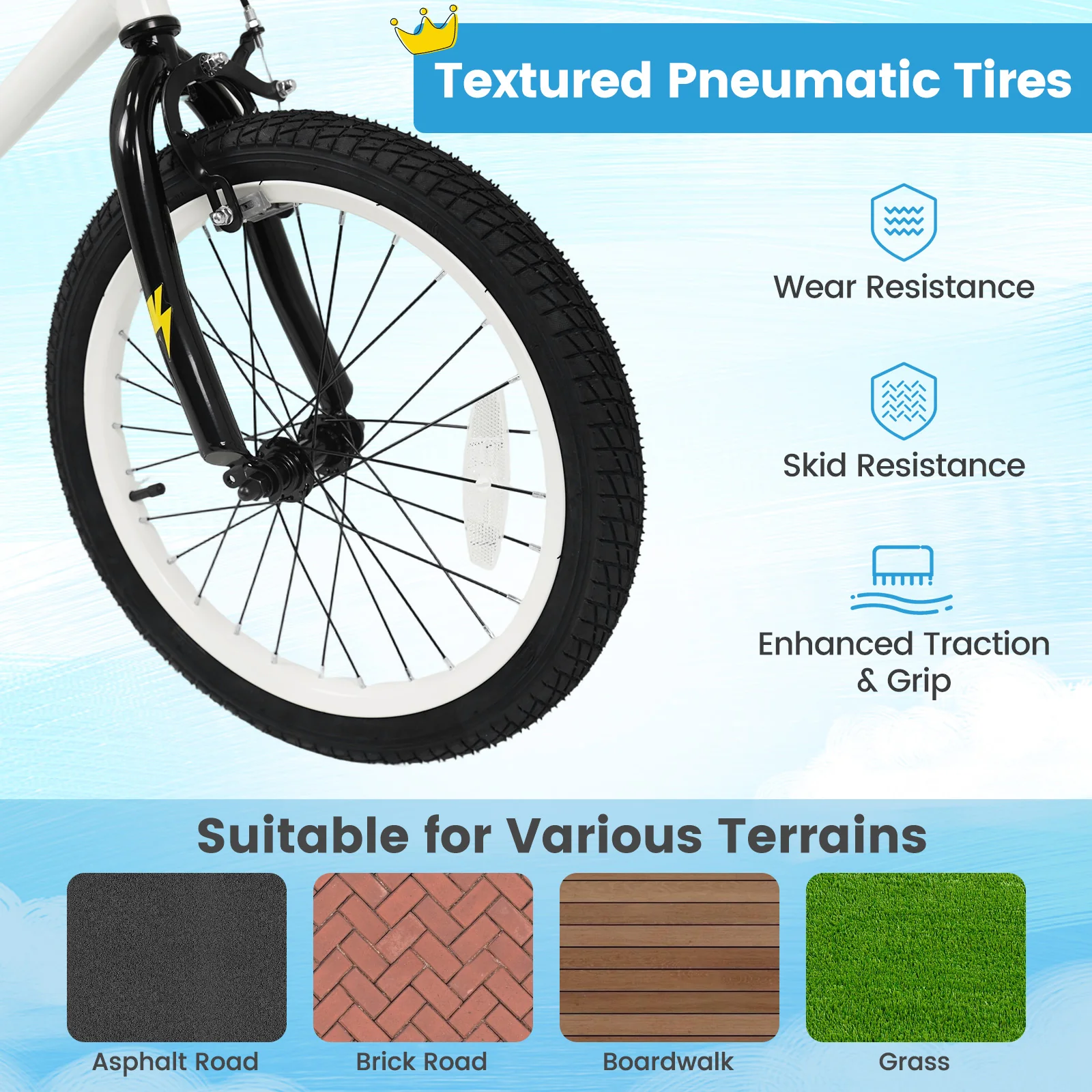 18 Inch Kids Bike with Training Wheels for Ages 4-8 Years Old White- Street Art Time, White - Image 10