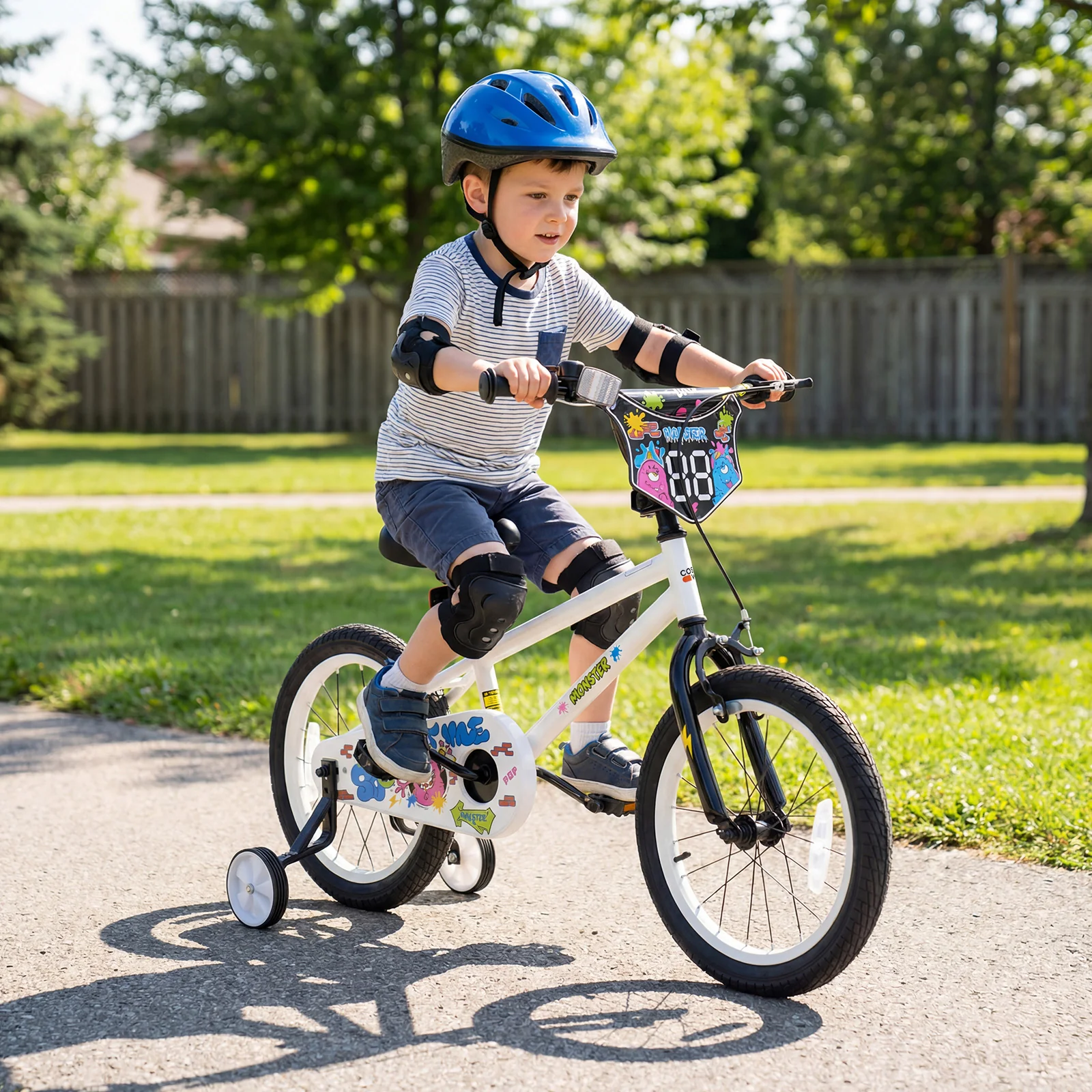 18 Inch Kids Bike with Training Wheels for Ages 4-8 Years Old White- Street Art Time, White - Image 2