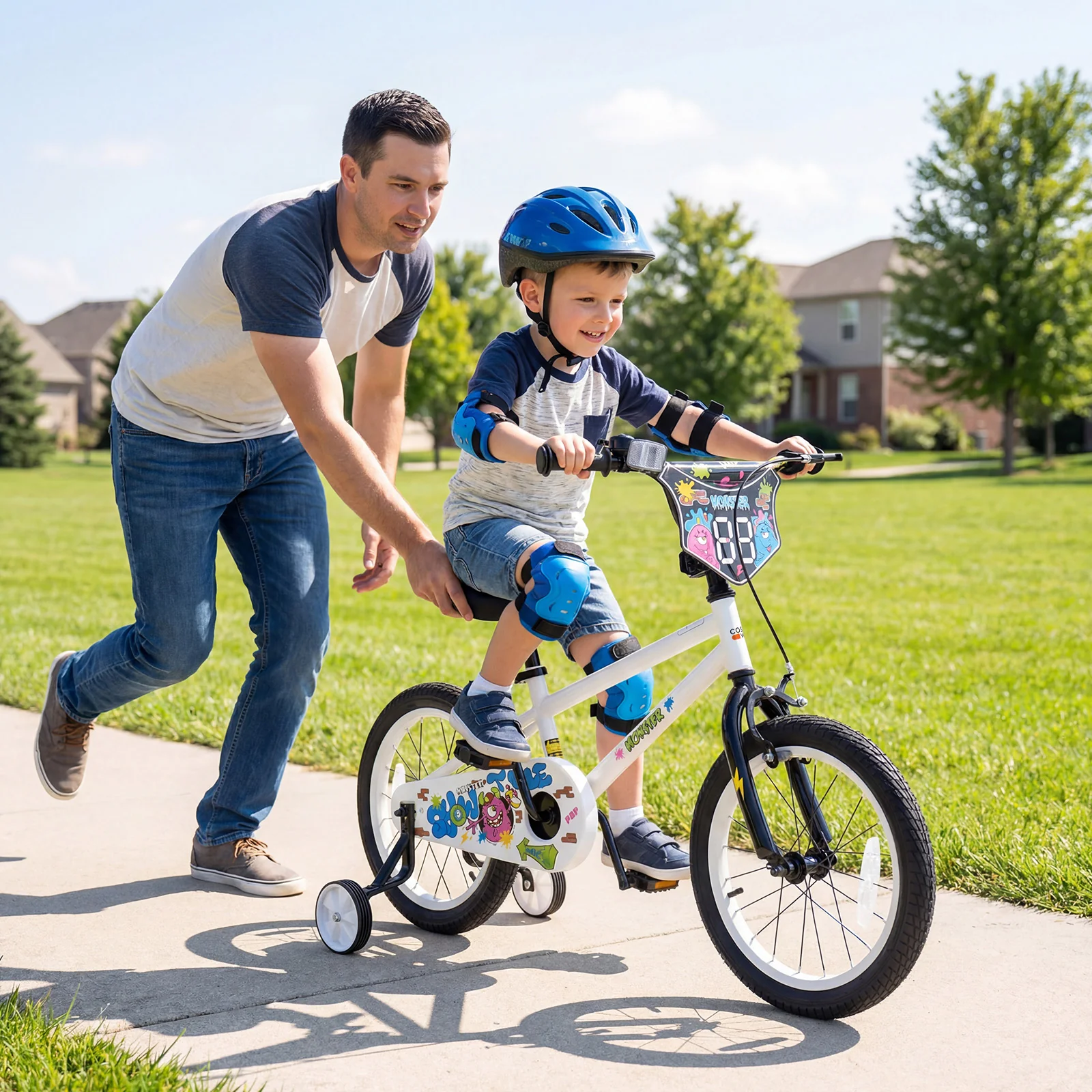 18 Inch Kids Bike with Training Wheels for Ages 4-8 Years Old White- Street Art Time, White - Image 3