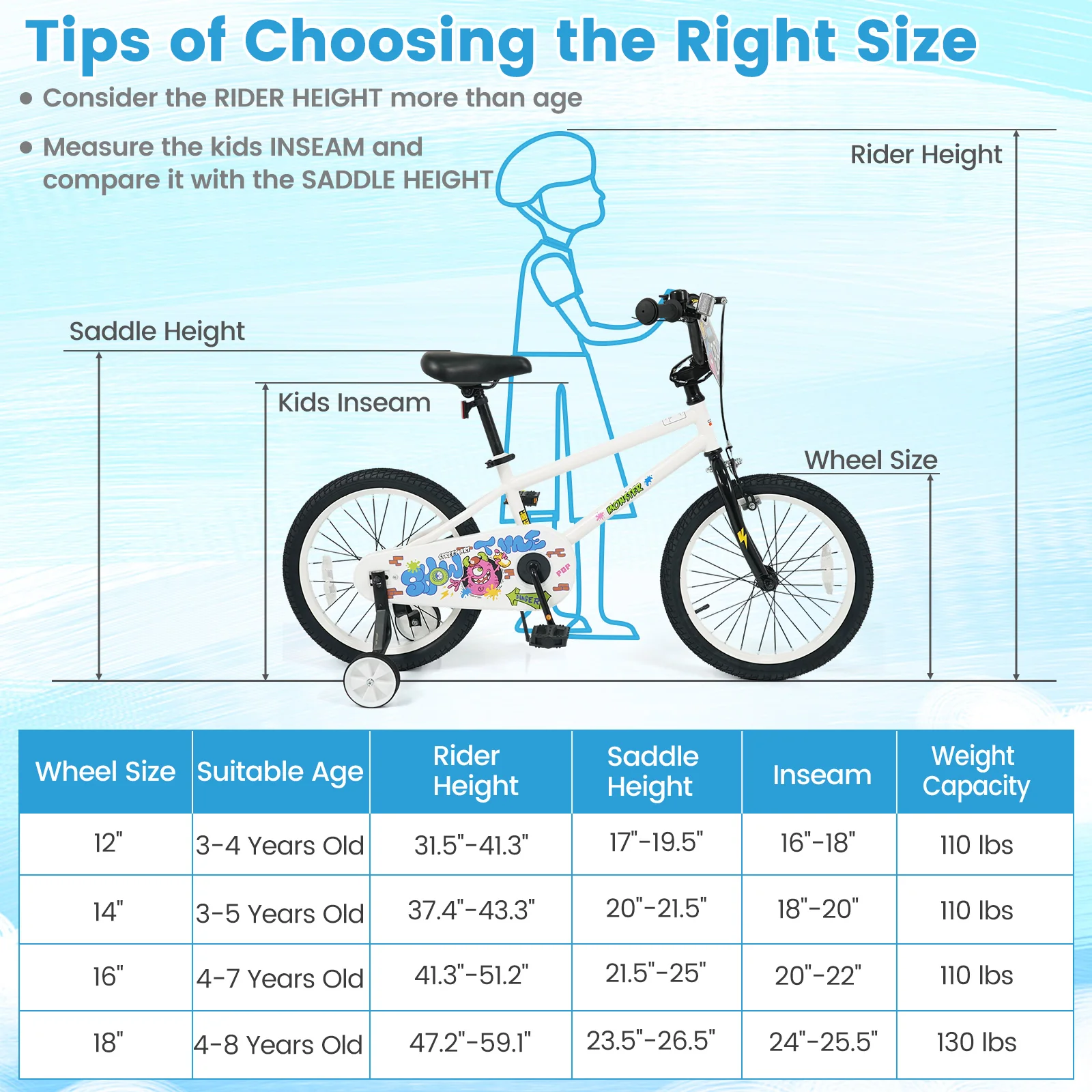 18 Inch Kids Bike with Training Wheels for Ages 4-8 Years Old White- Street Art Time, White - Image 6