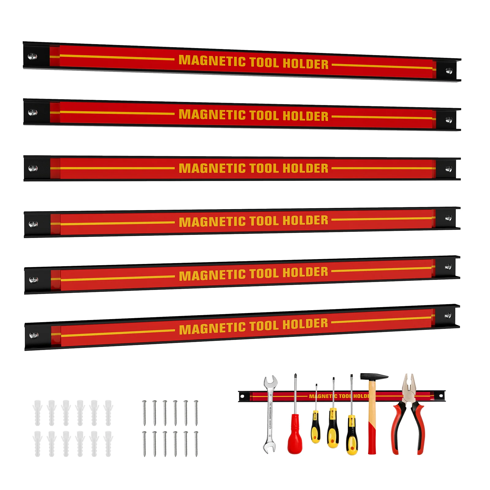 18 Inch Magnetic Tool Holder Strip, With Mounting Screws, Red
