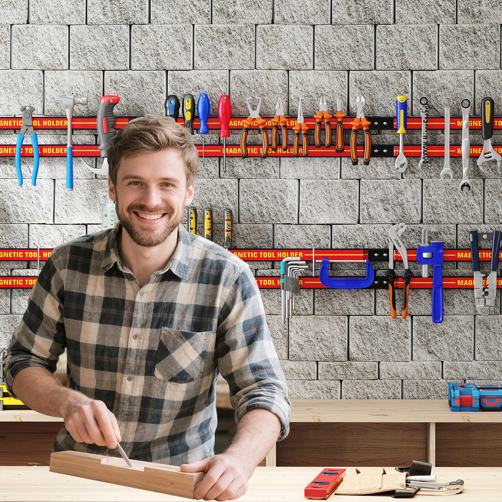 18 Inch Magnetic Tool Holder Strip, With Mounting Screws, Red - Image 3