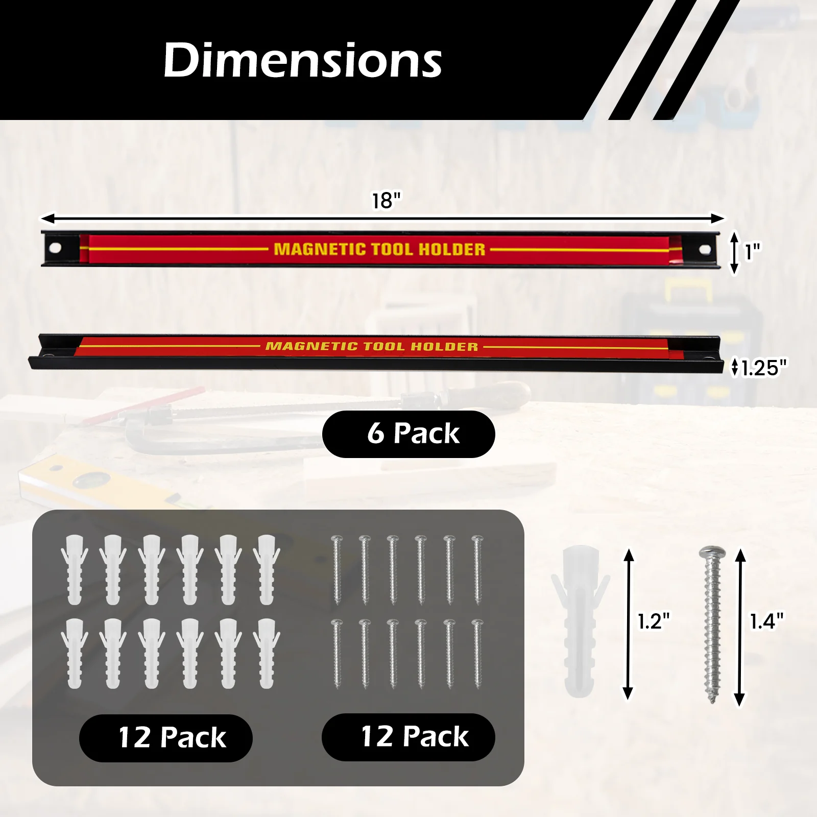 18 Inch Magnetic Tool Holder Strip, With Mounting Screws, Red - Image 5