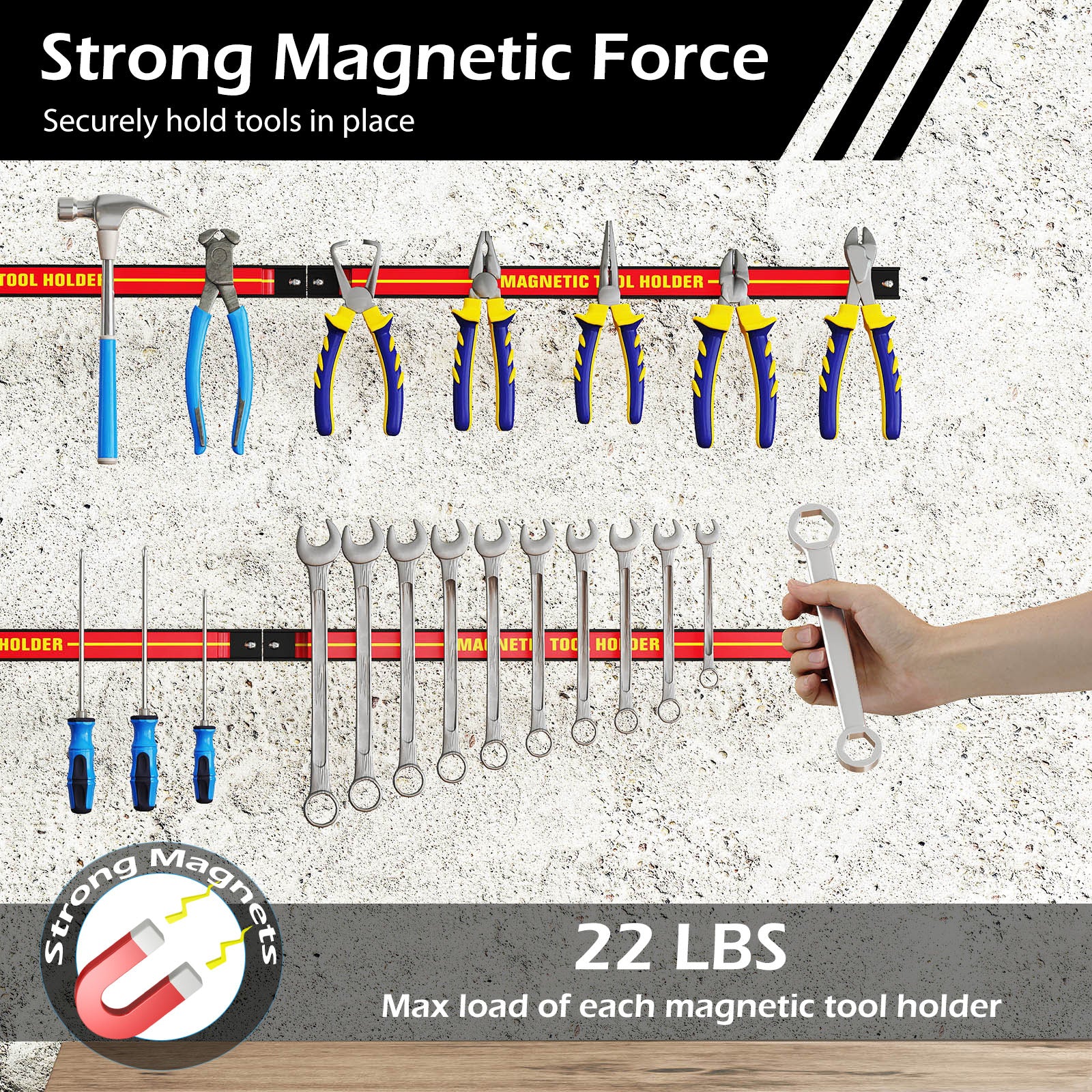 18 Inch Magnetic Tool Holder Strip, With Mounting Screws, Red - Image 7