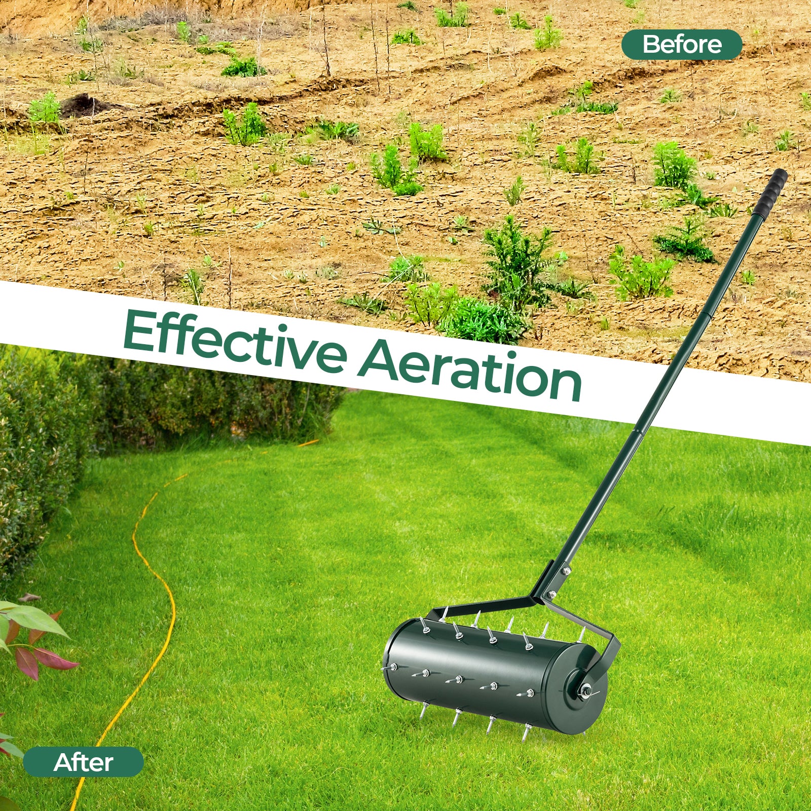 18 Inch Manual Lawn Aerator, Detachable Handle, Green - Image 7