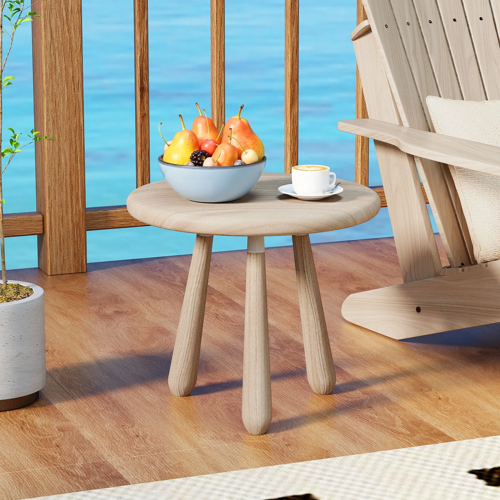 18 Inch Outdoor Mahogany Wood Side Table with Thickened Board, Natural - Image 2