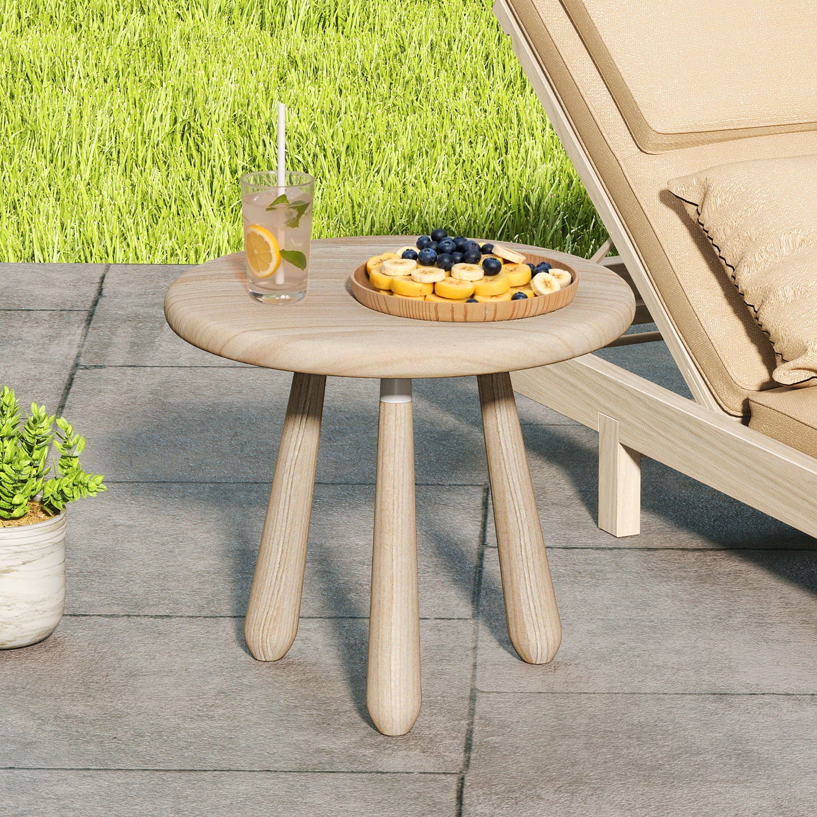 18 Inch Outdoor Mahogany Wood Side Table with Thickened Board, Natural - Image 3