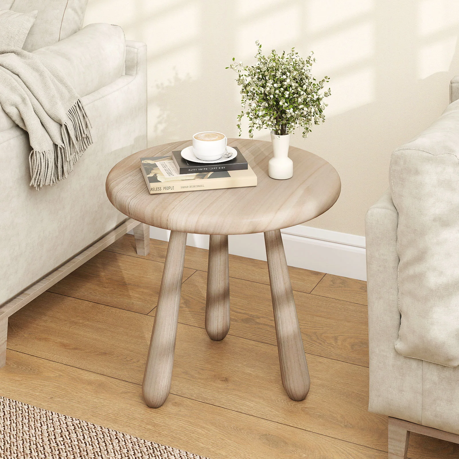 18 Inch Outdoor Mahogany Wood Side Table with Thickened Board, Natural - Image 7