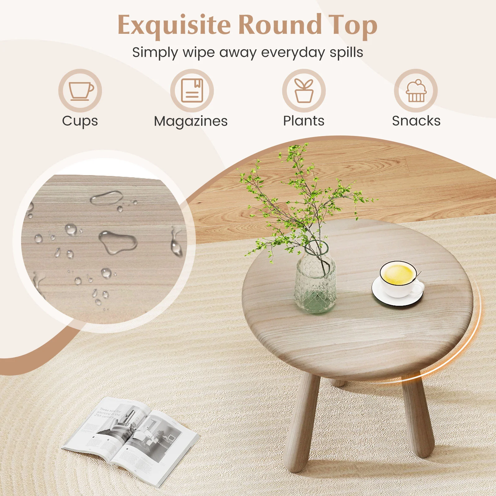 18 Inch Outdoor Mahogany Wood Side Table with Thickened Board, Natural - Image 9