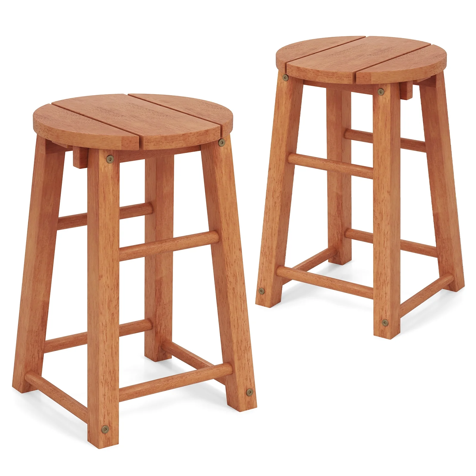 18-Inch Outdoor Wood Bar Stools, Set of 2, Round Seat, Footrest - Image 4