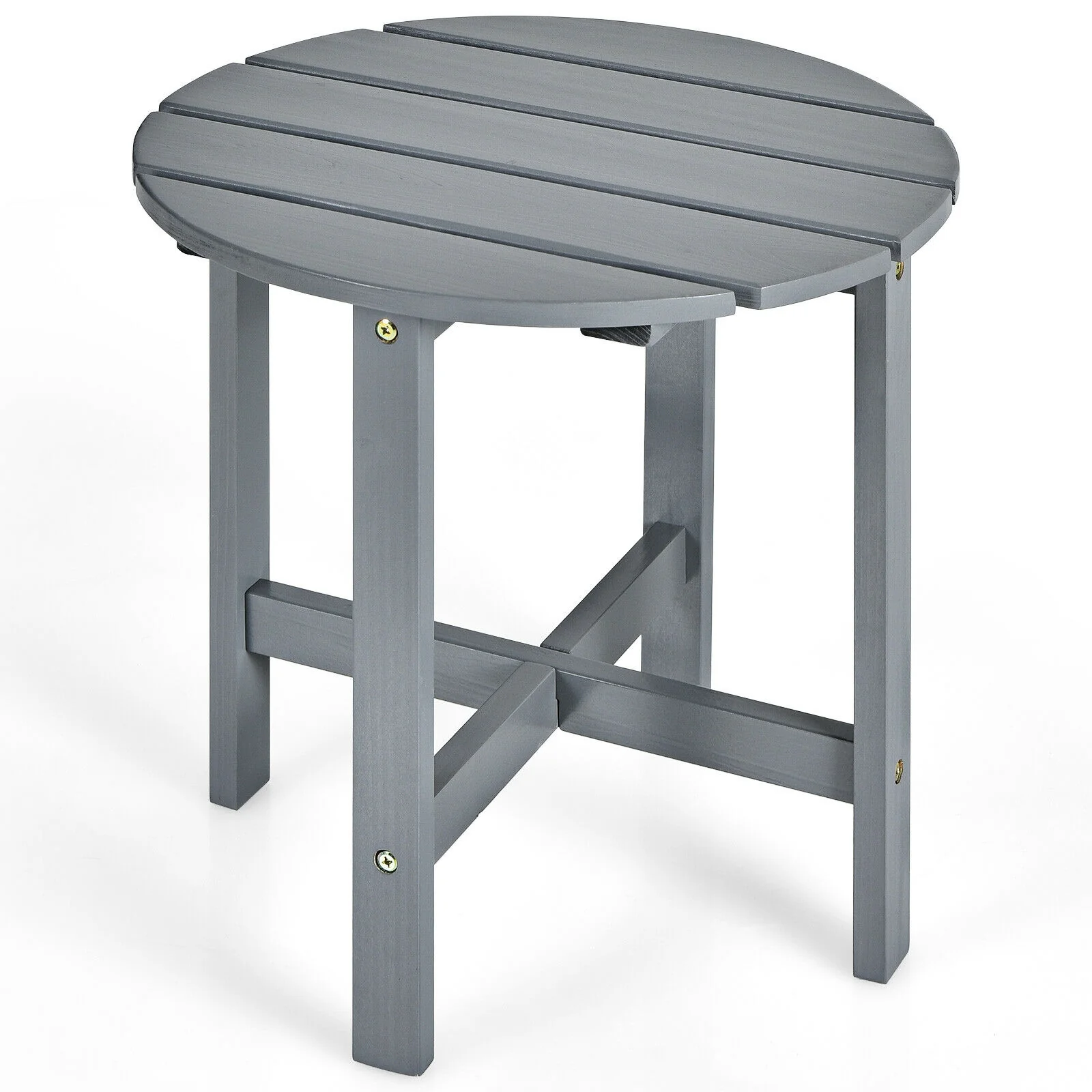 18 Inch Round Wooden Slat Patio Coffee Table, Gray - Image 10