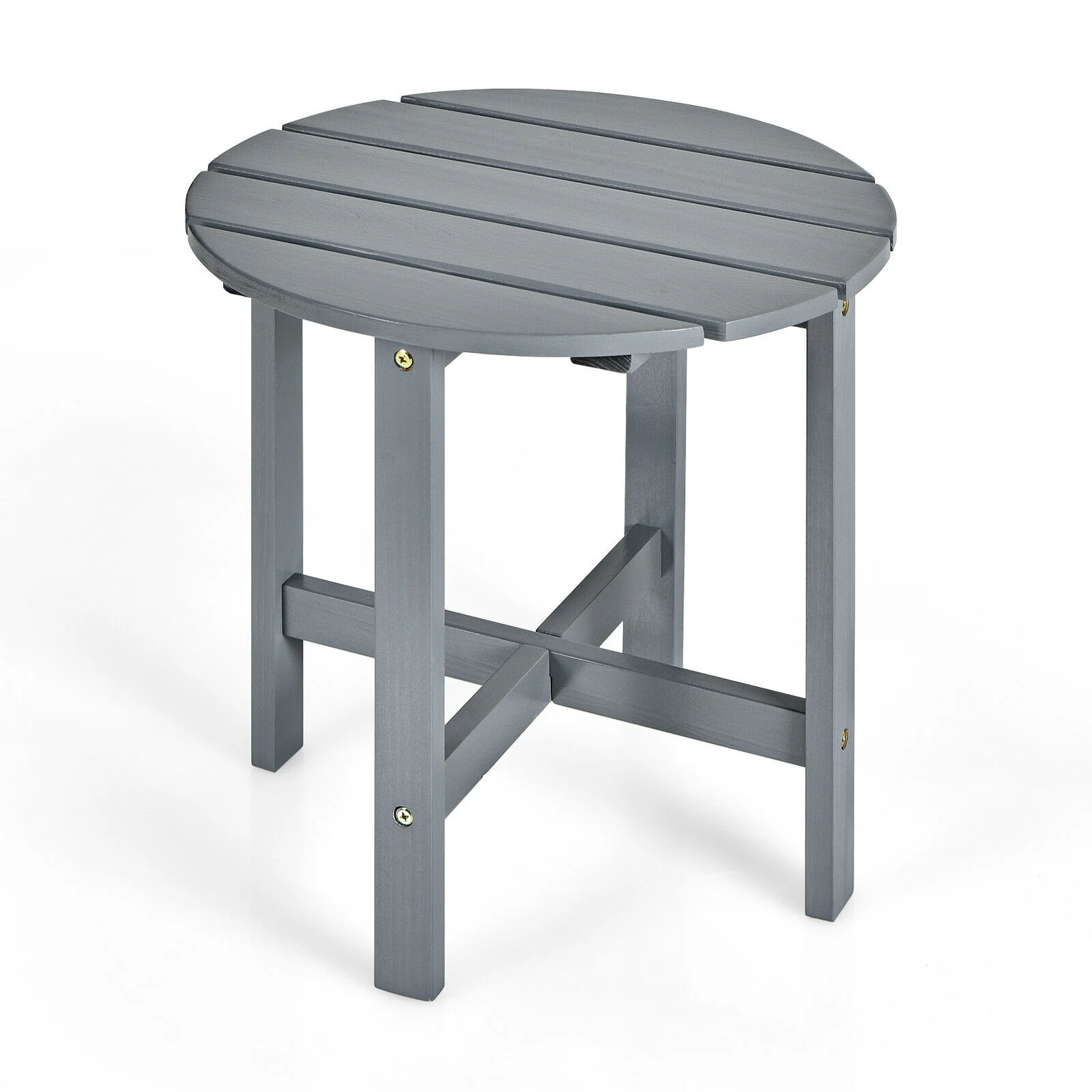 18 Inch Round Wooden Slat Patio Coffee Table, Gray - Image 4