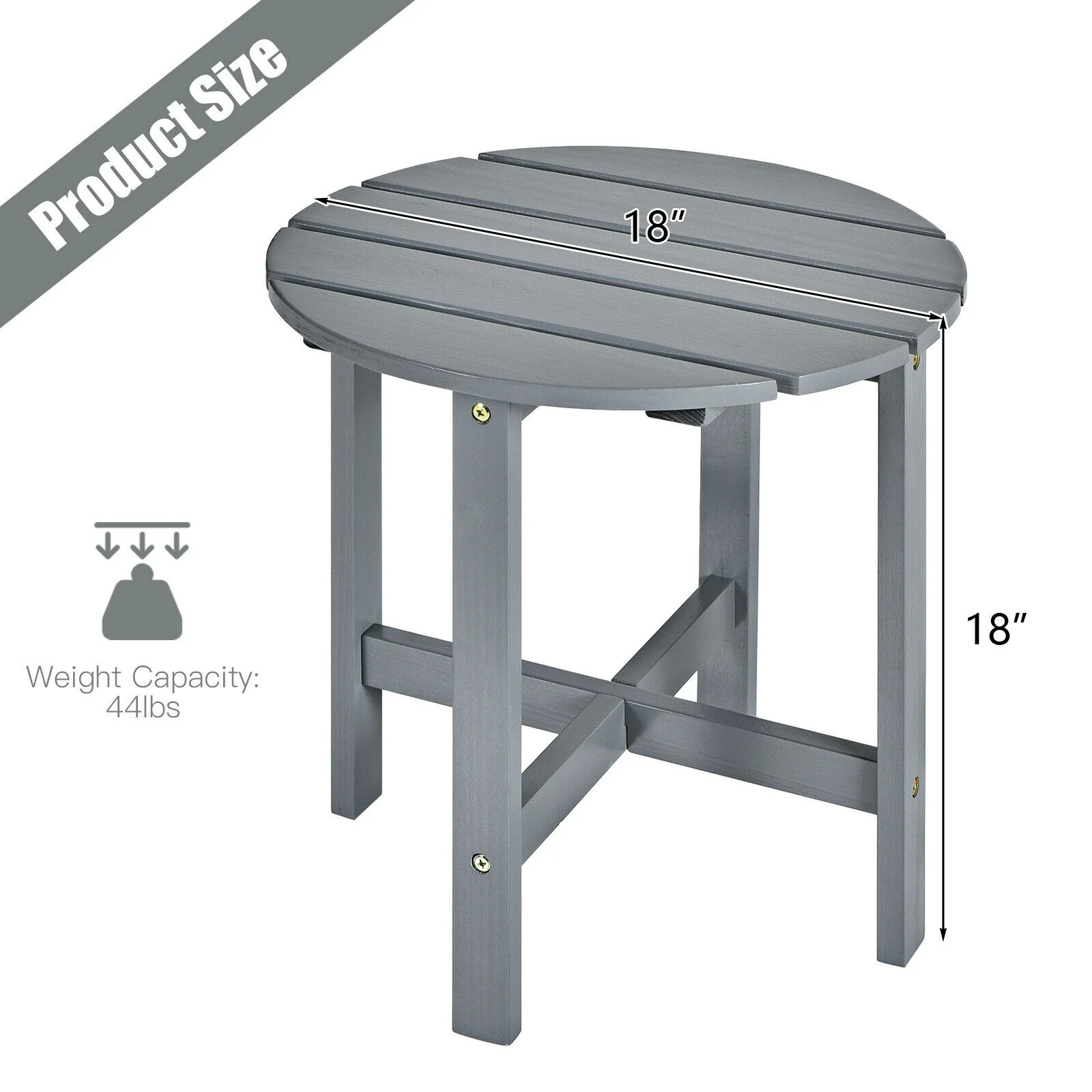18 Inch Round Wooden Slat Patio Coffee Table, Gray - Image 5