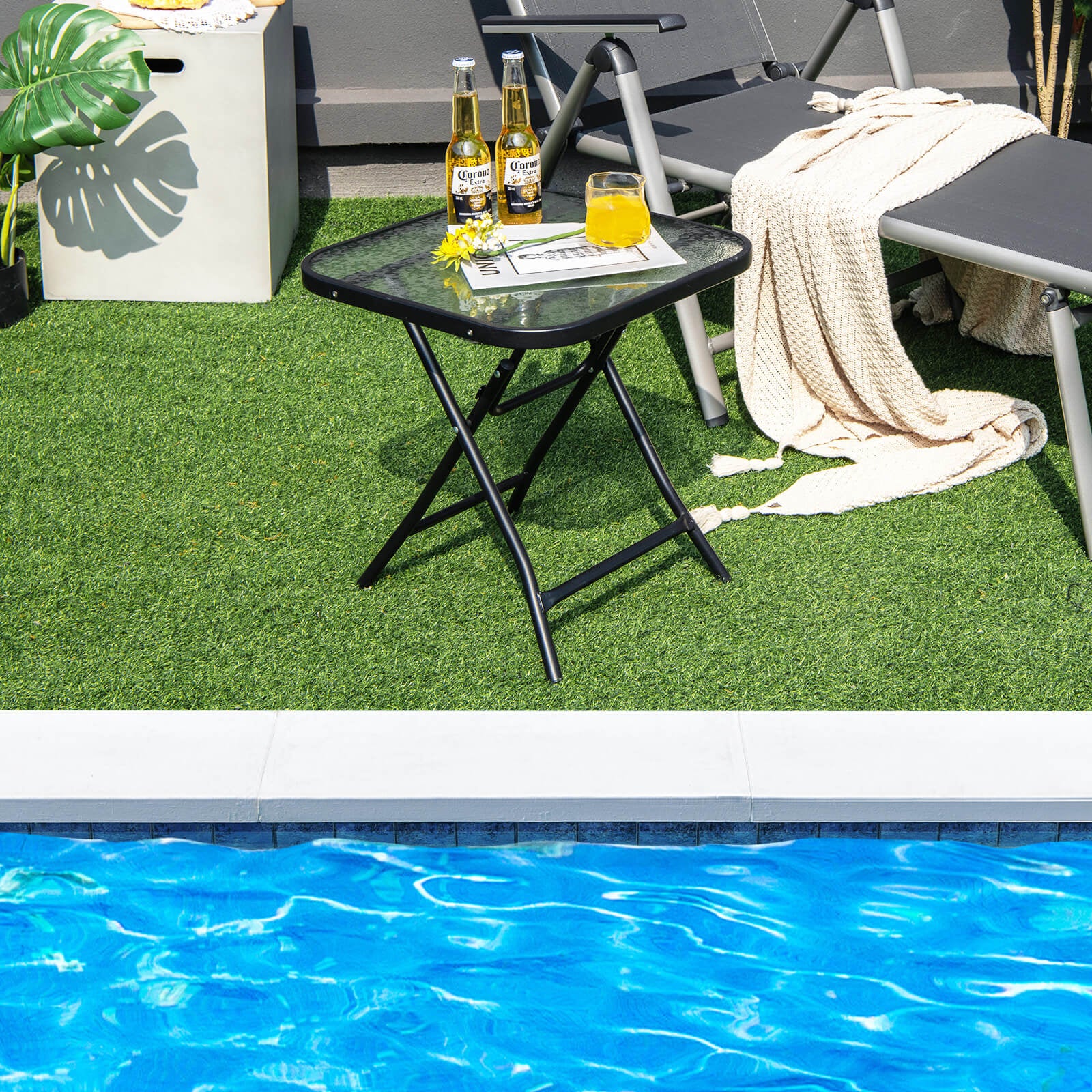 18 Inch Square Patio Bistro Table, Rustproof Frame, Black - Image 4