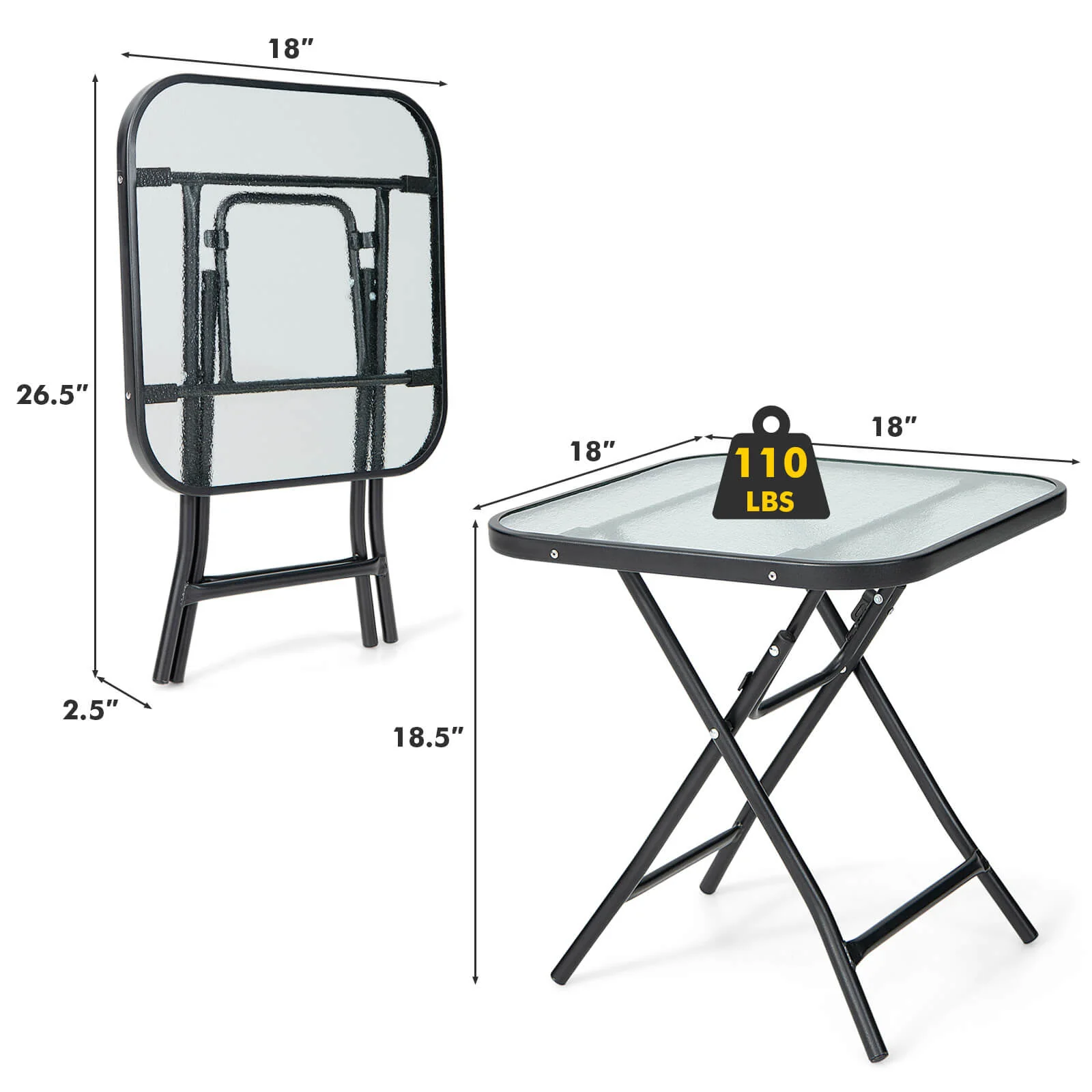 18 Inch Square Patio Bistro Table, Rustproof Frame, Black - Image 6