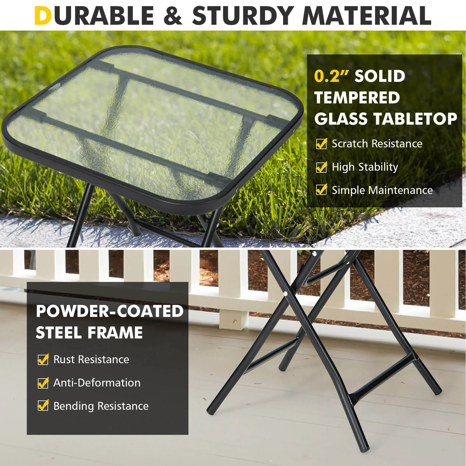 18 Inch Square Patio Bistro Table, Rustproof Frame, Black - Image 7