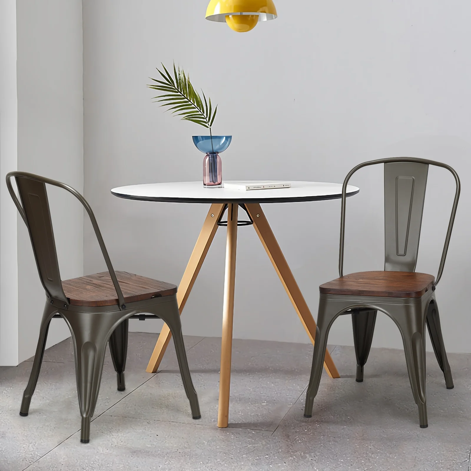 18 Inch Stackable Metal Wood Dining Chair Set of 4, Dark Green - Image 10