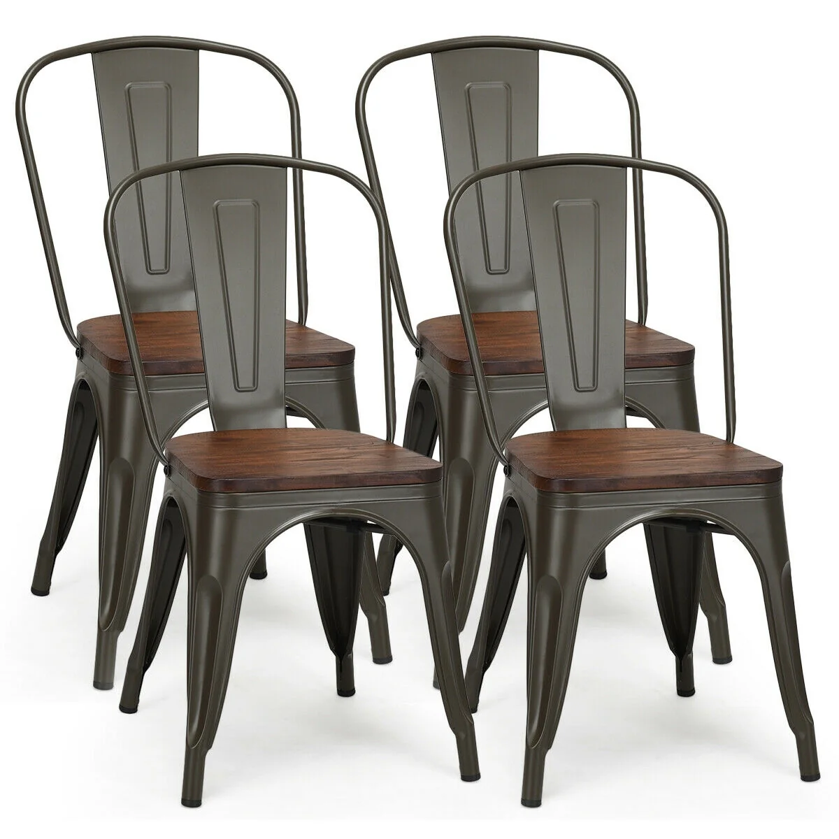 18 Inch Stackable Metal Wood Dining Chair Set of 4, Dark Green - Image 3