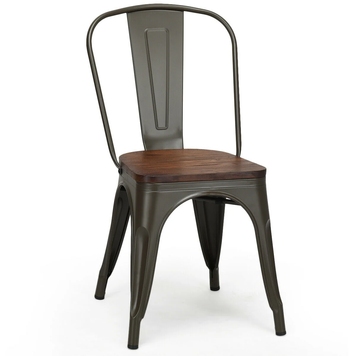 18 Inch Stackable Metal Wood Dining Chair Set of 4, Dark Green - Image 4