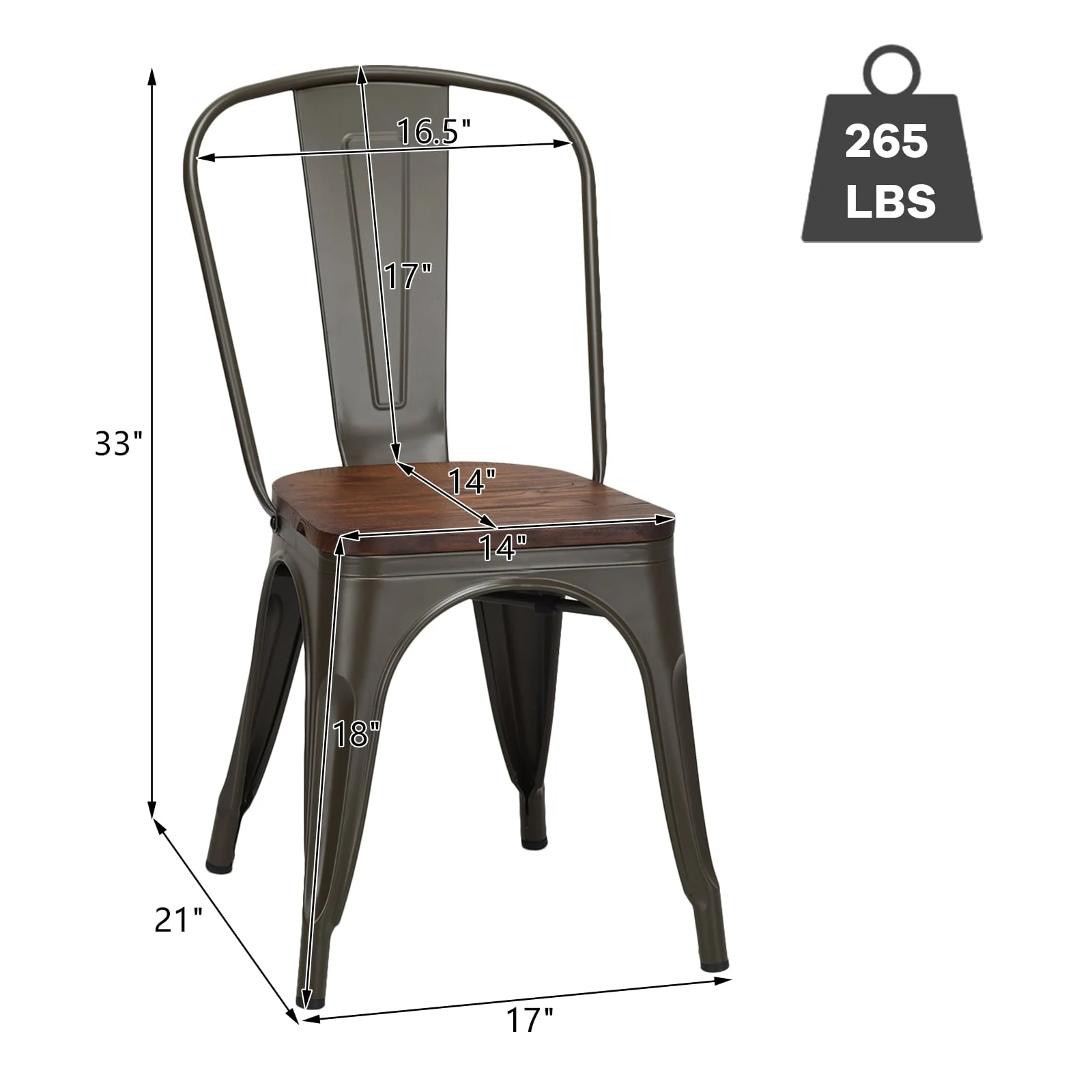 18 Inch Stackable Metal Wood Dining Chair Set of 4, Dark Green - Image 5