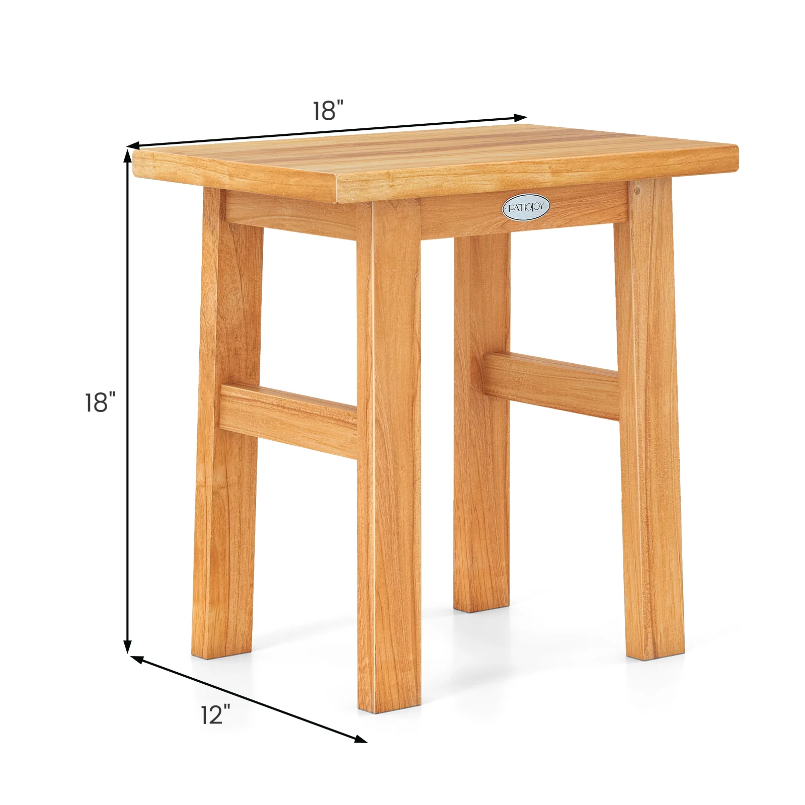 18 Inch Teak Shower Bench, Spa Bath Stool, Natural - Image 3