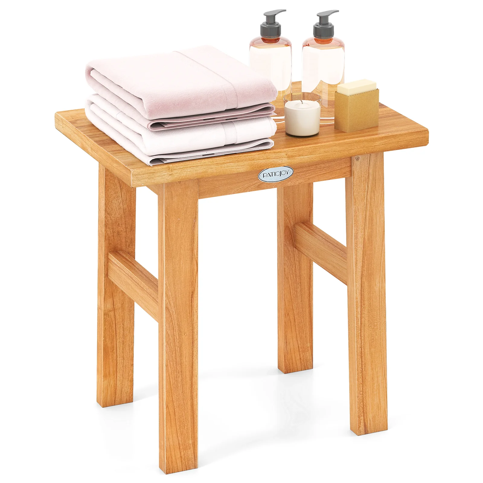 18 Inch Teak Shower Bench, Spa Bath Stool, Natural - Image 4