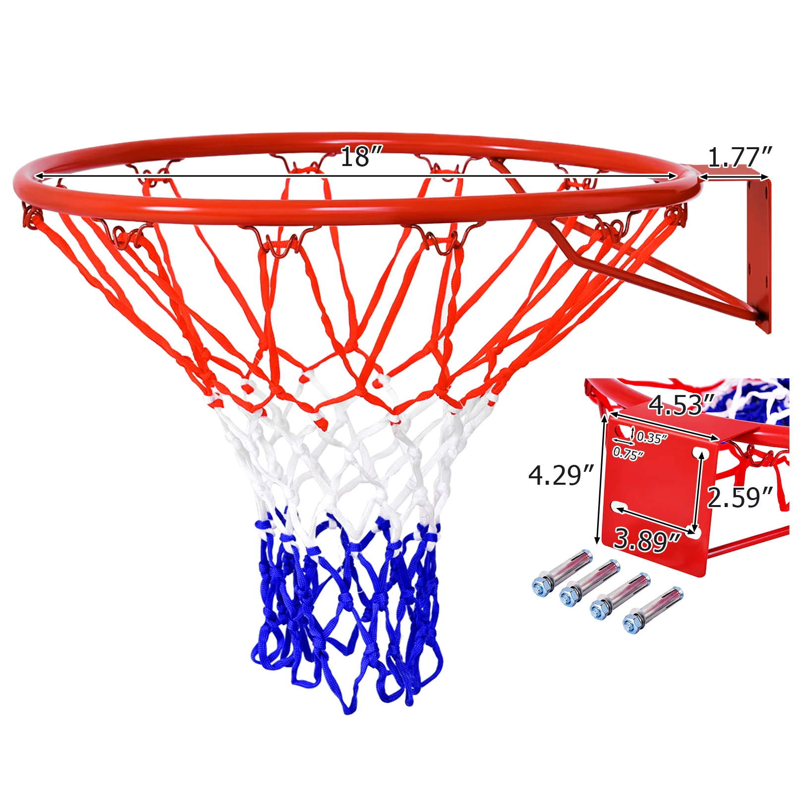 18 Inch Wall Mounted Basketball Hoop, Red - Image 5