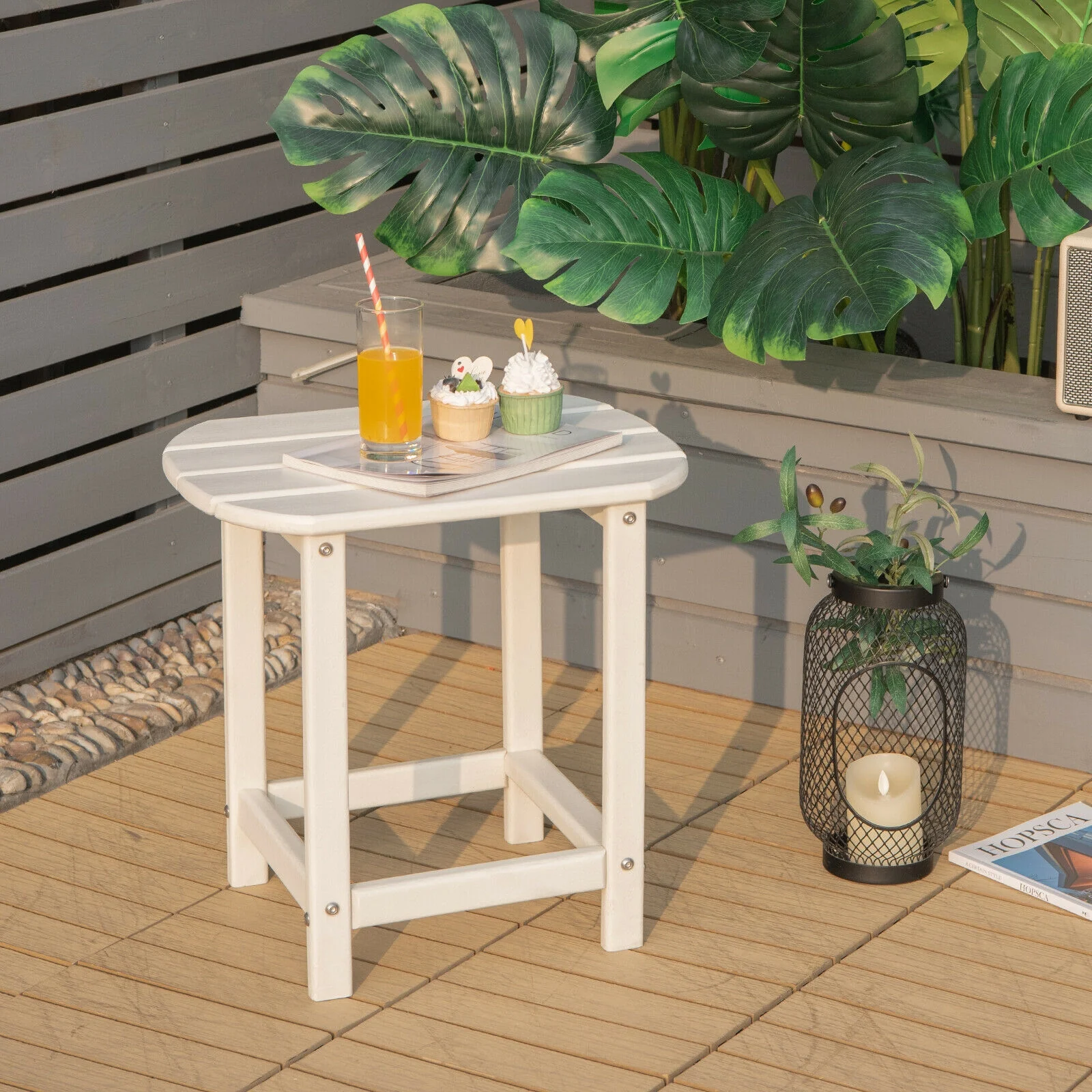 18 Inch Weather Resistant Side Table, Garden Patio Yard, White - Image 2