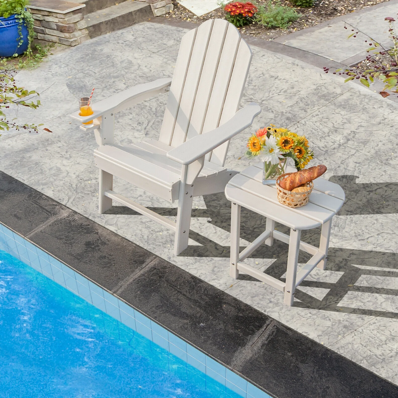 18 Inch Weather Resistant Side Table, Garden Patio Yard, White - Image 3