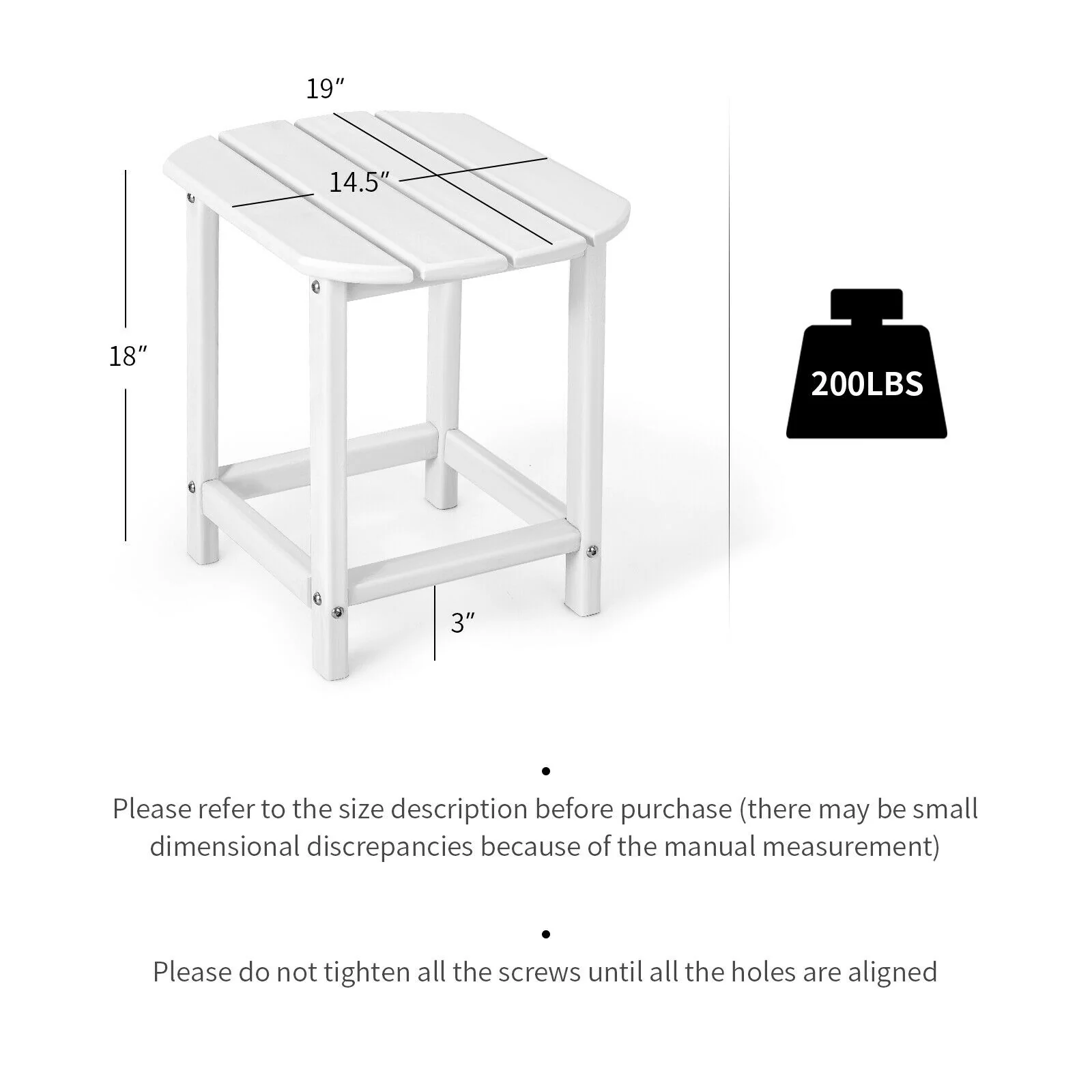 18 Inch Weather Resistant Side Table, Garden Patio Yard, White - Image 5