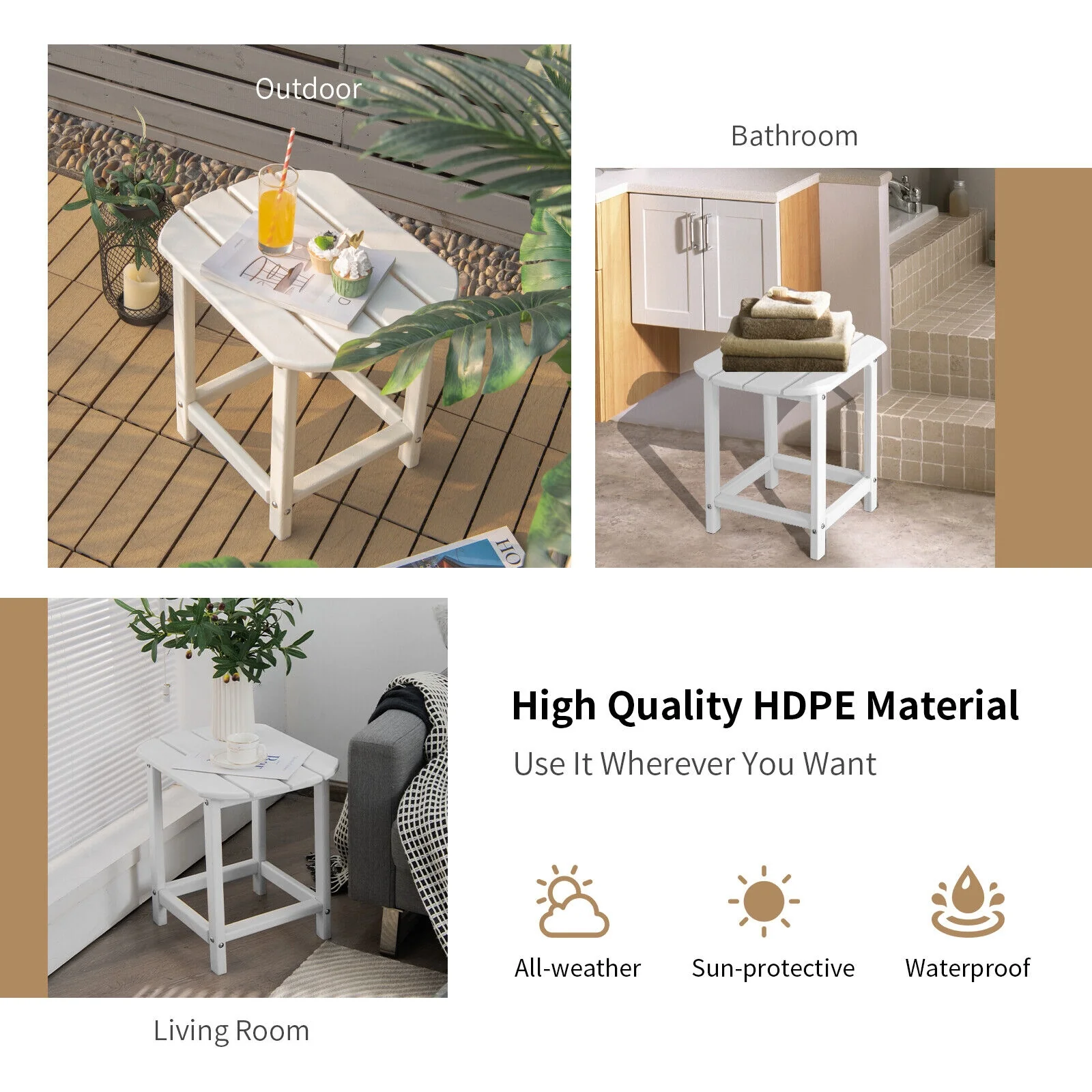18 Inch Weather Resistant Side Table, Garden Patio Yard, White - Image 6