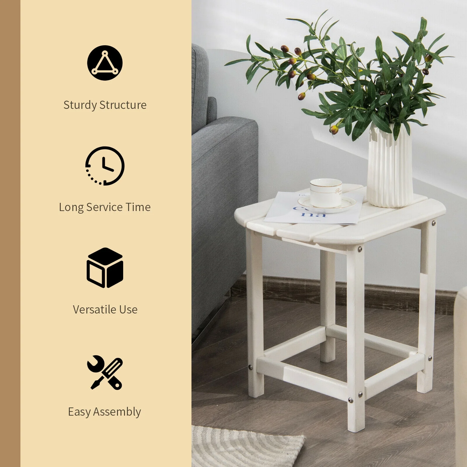 18 Inch Weather Resistant Side Table, Garden Patio Yard, White - Image 7