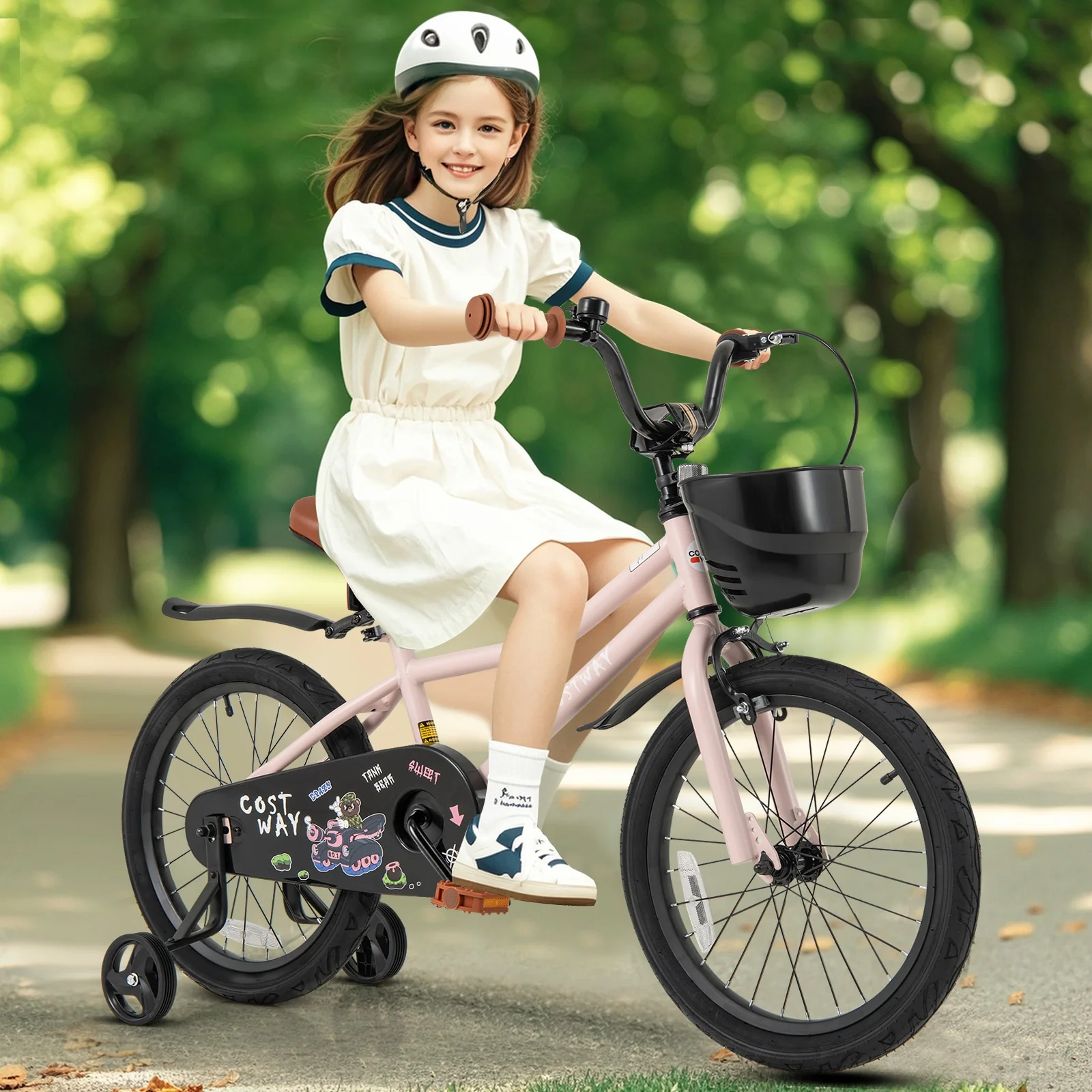 18 Inches Kids Bike With Basket, Adjustable Handlebar, 4-8 Years, Pink - Image 2