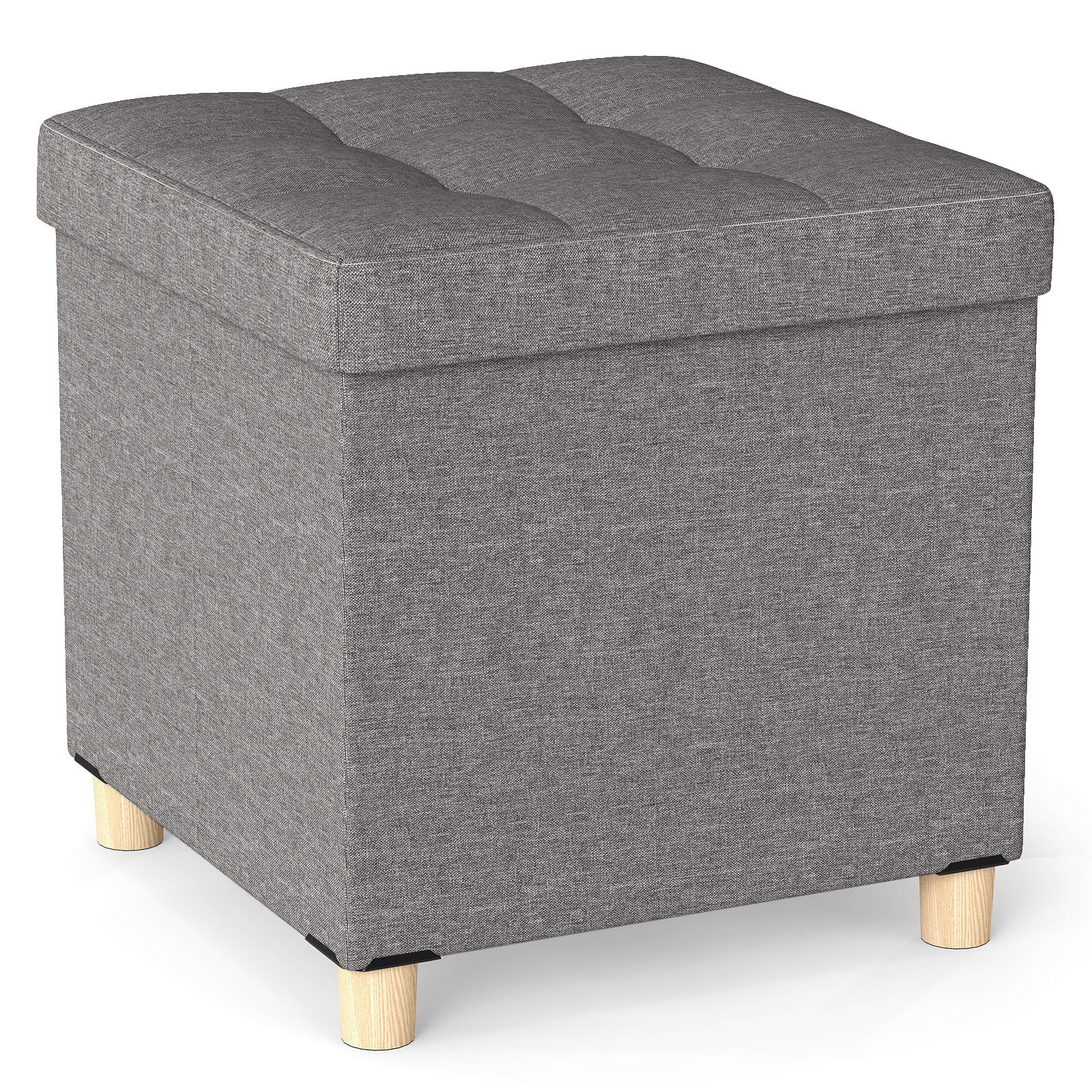 18 Inches Ottoman with Storage and Rubber Wood Legs, Gray - Image 4