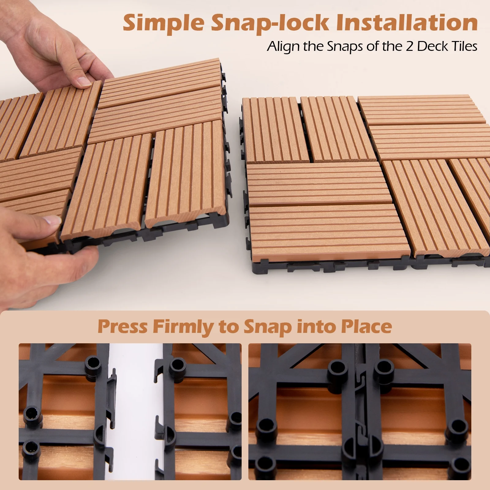 18 Interlocking Deck Tiles, 12 x 12 Inch, All Weather, Brown - Image 10