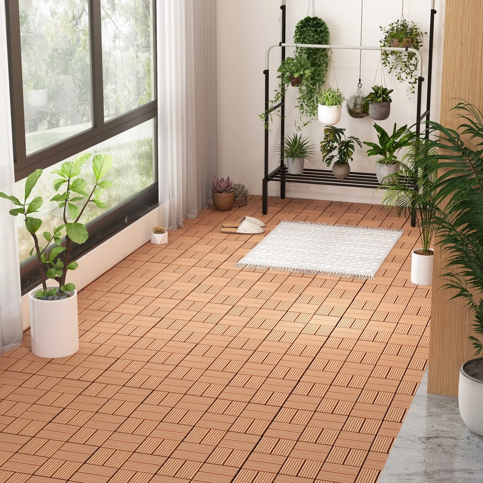 18 Interlocking Deck Tiles, 12 x 12 Inch, All Weather, Brown - Image 2