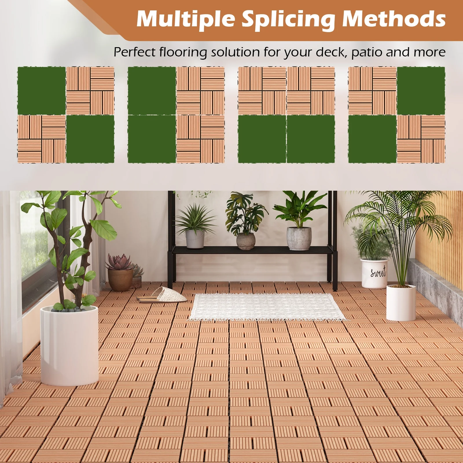 18 Interlocking Deck Tiles, 12 x 12 Inch, All Weather, Brown - Image 8