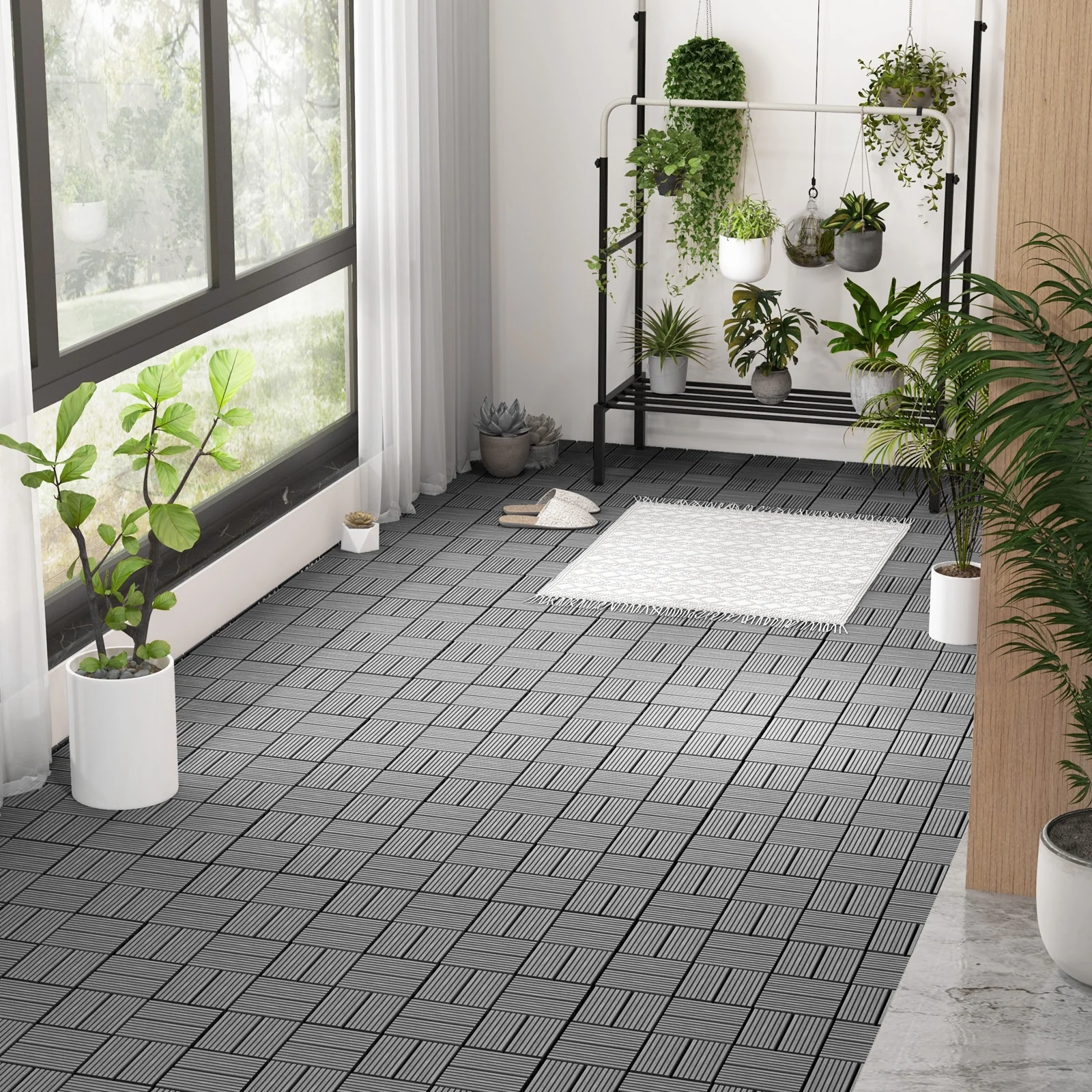 18 Interlocking Deck Tiles, 12 x 12 Inch, All Weather, Gray - Image 2