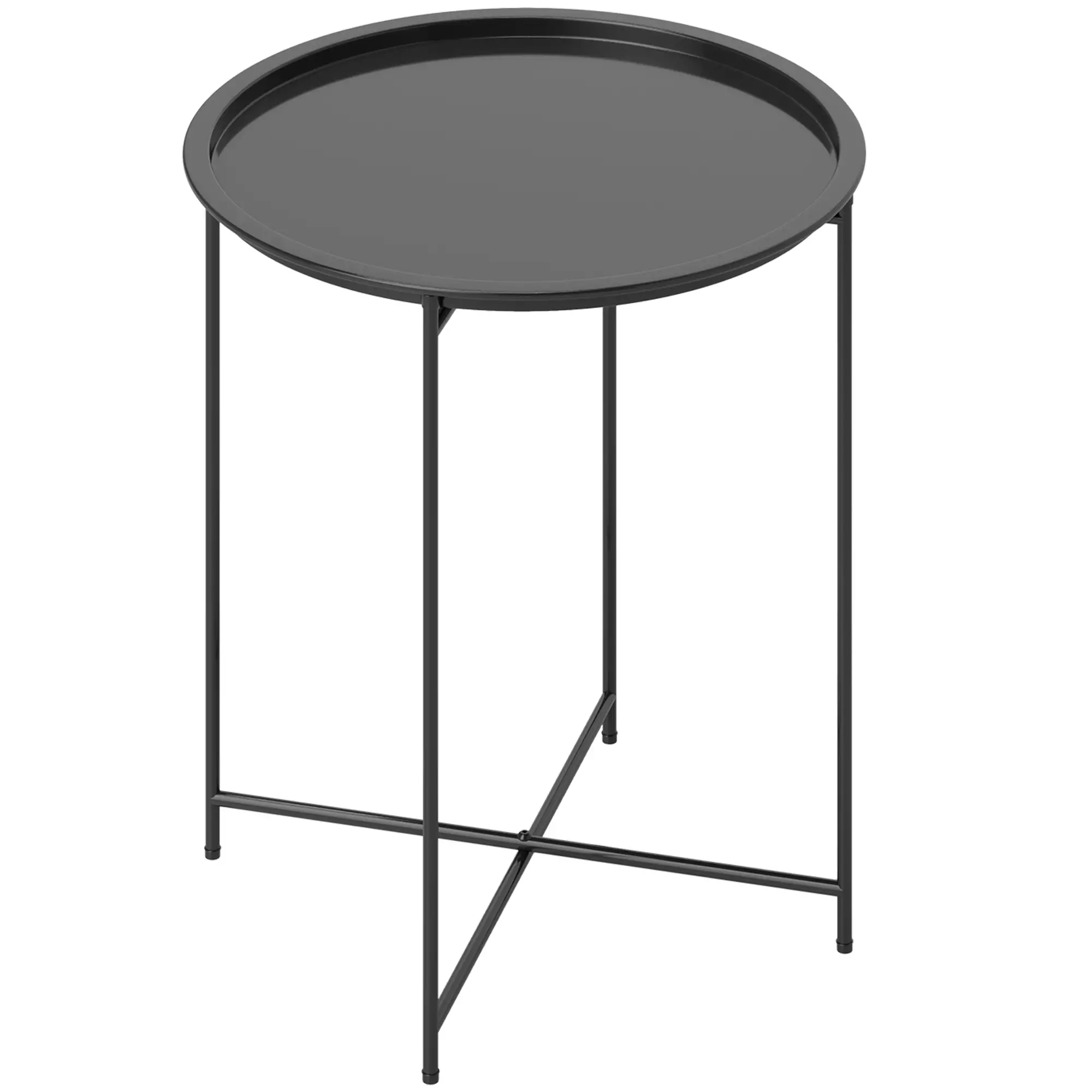 18" Outdoor Side Table, Removable Tray, Folding Legs, Black