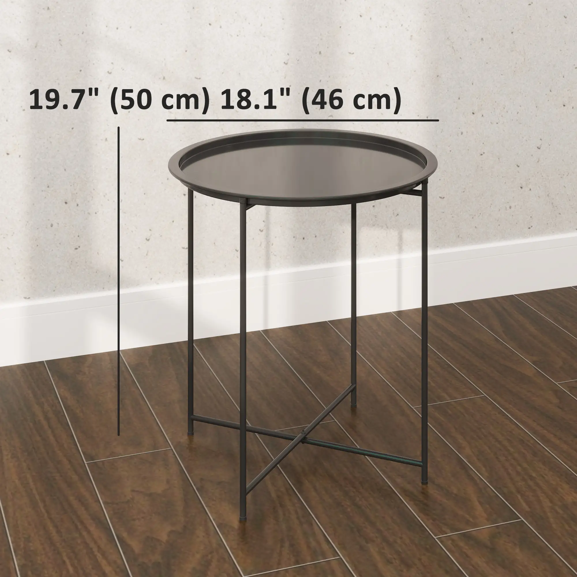 18" Outdoor Side Table, Removable Tray, Folding Legs, Black - Image 3