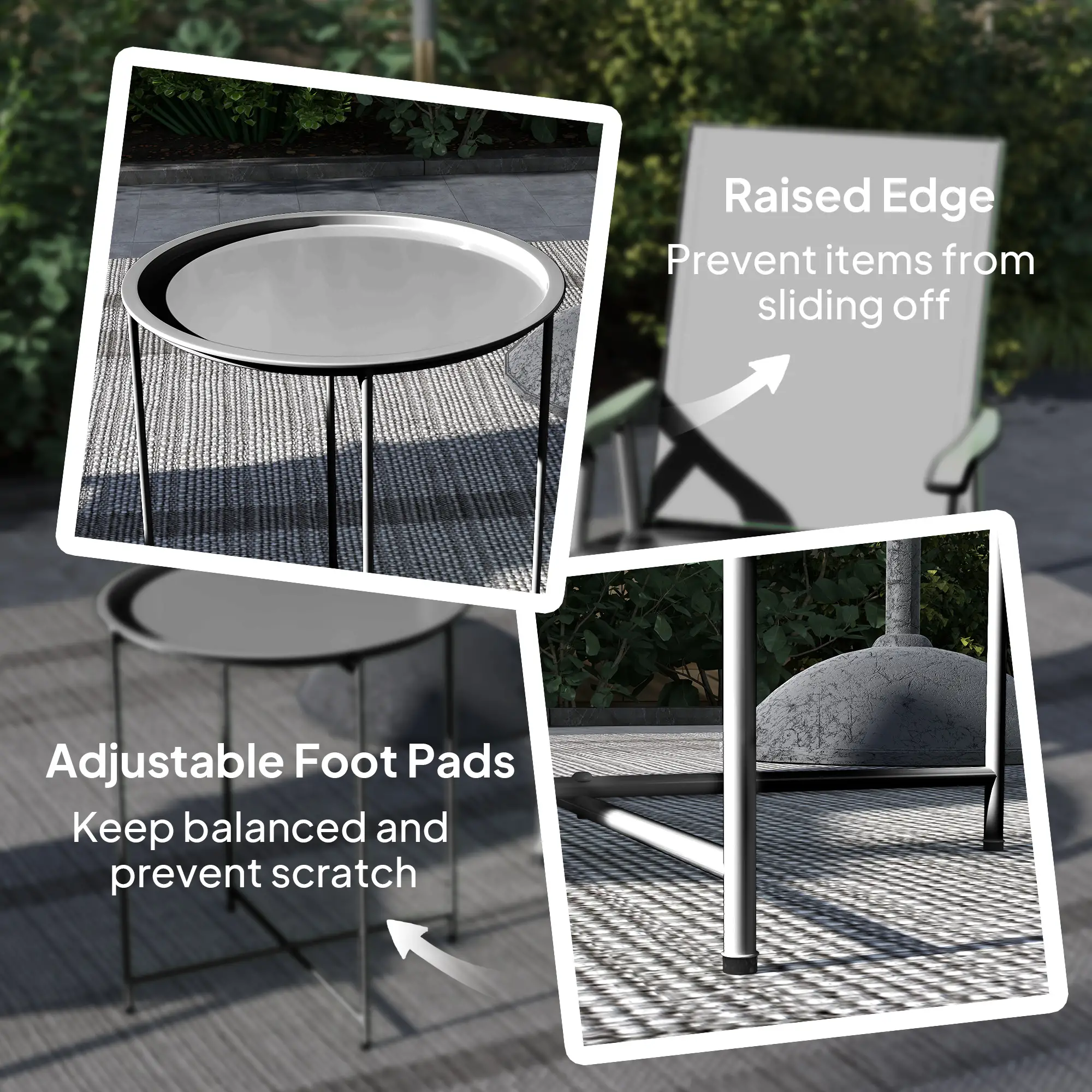 18" Outdoor Side Table, Removable Tray, Folding Legs, Black - Image 6