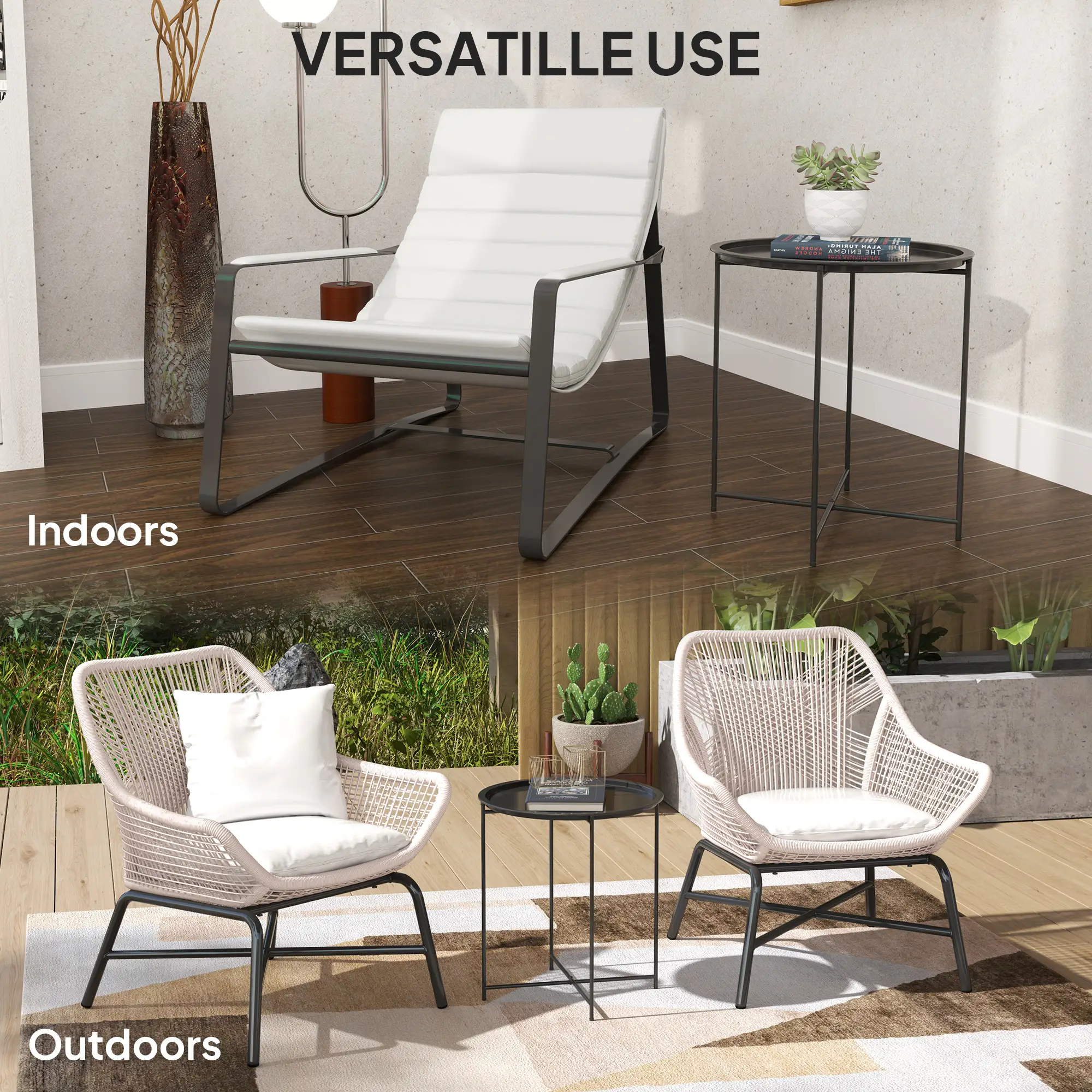 18" Outdoor Side Table, Removable Tray, Folding Legs, Black - Image 7