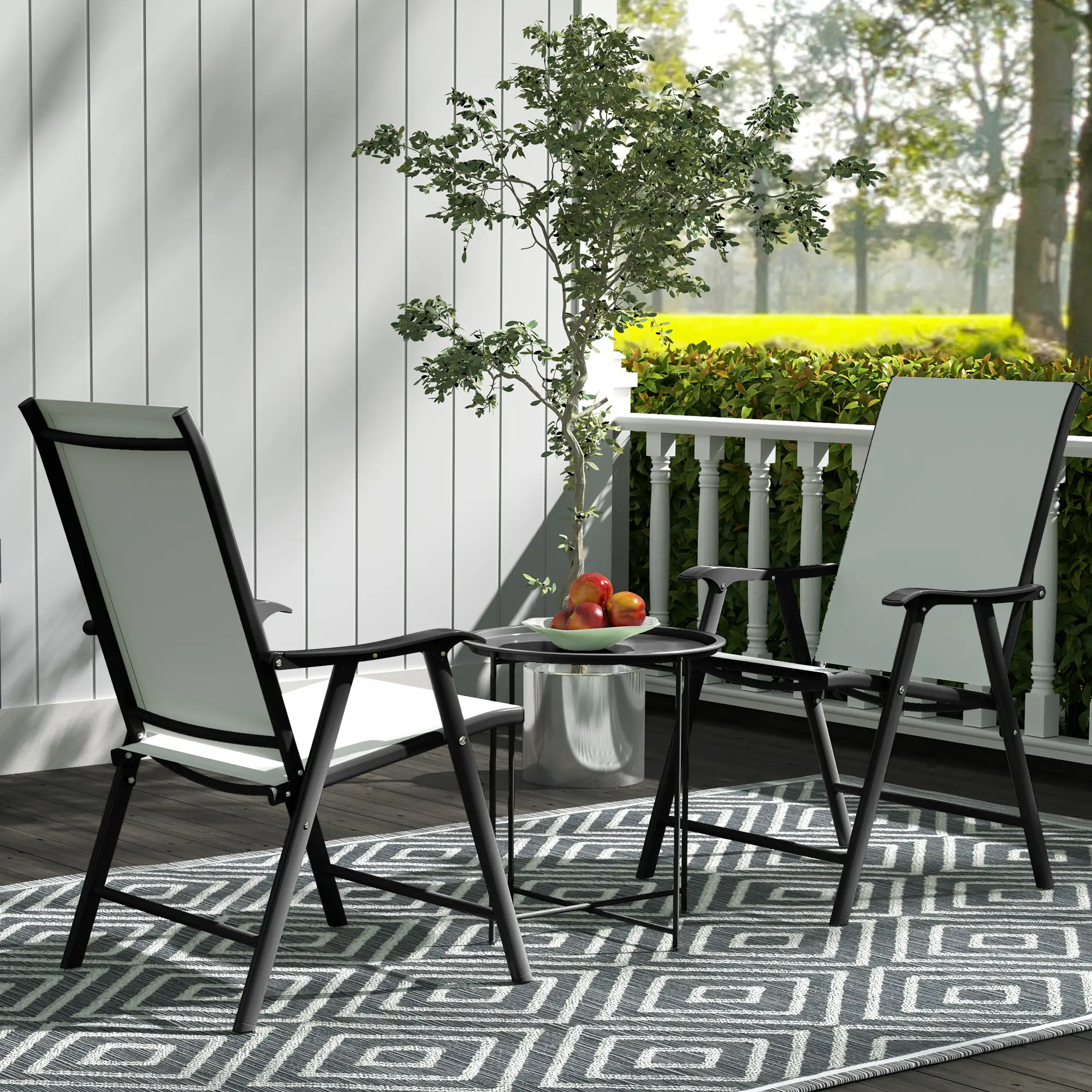 18" Outdoor Side Table, Removable Tray, Folding Legs, Black - Image 9