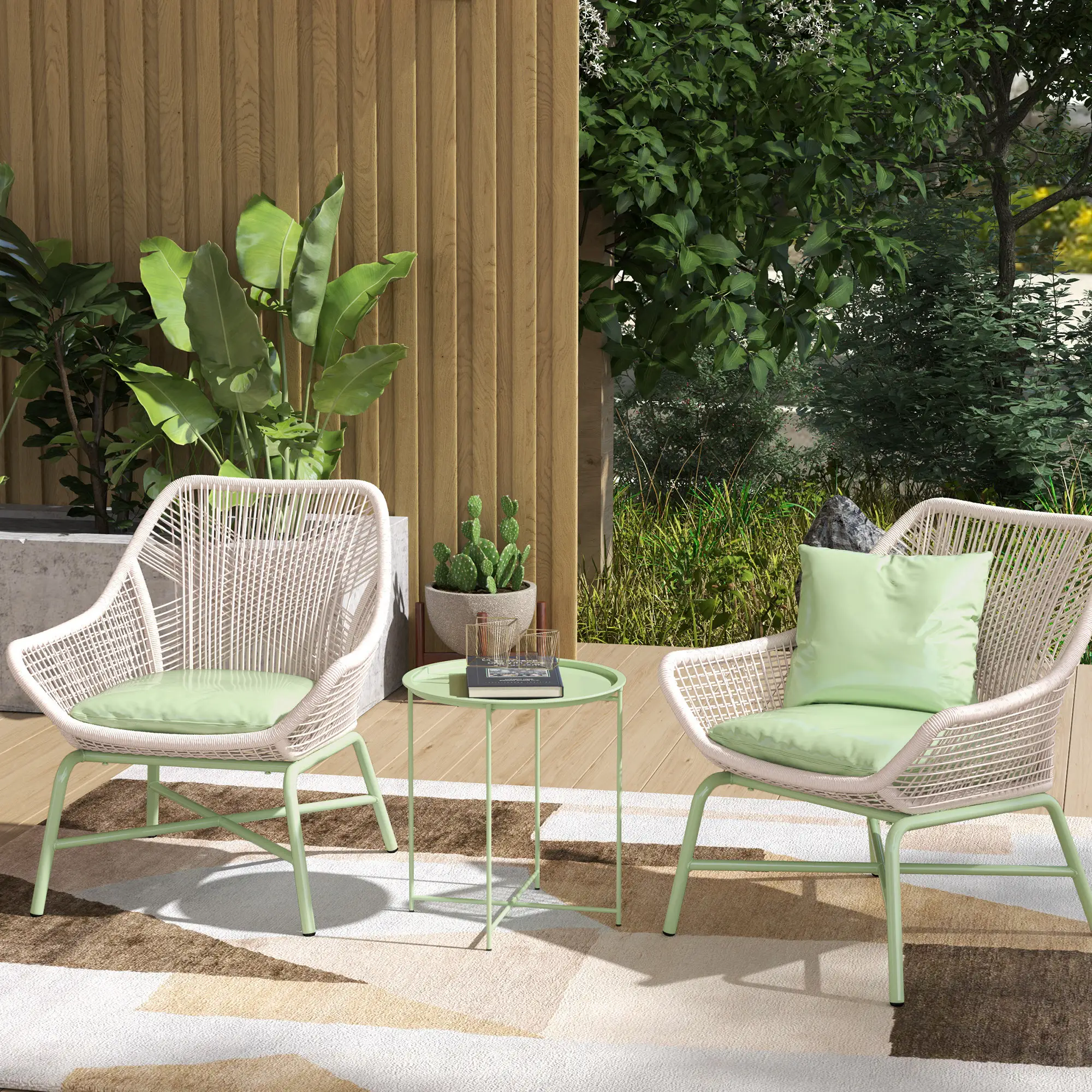 18" Outdoor Side Table, Removable Tray, Folding Legs, Green - Image 2
