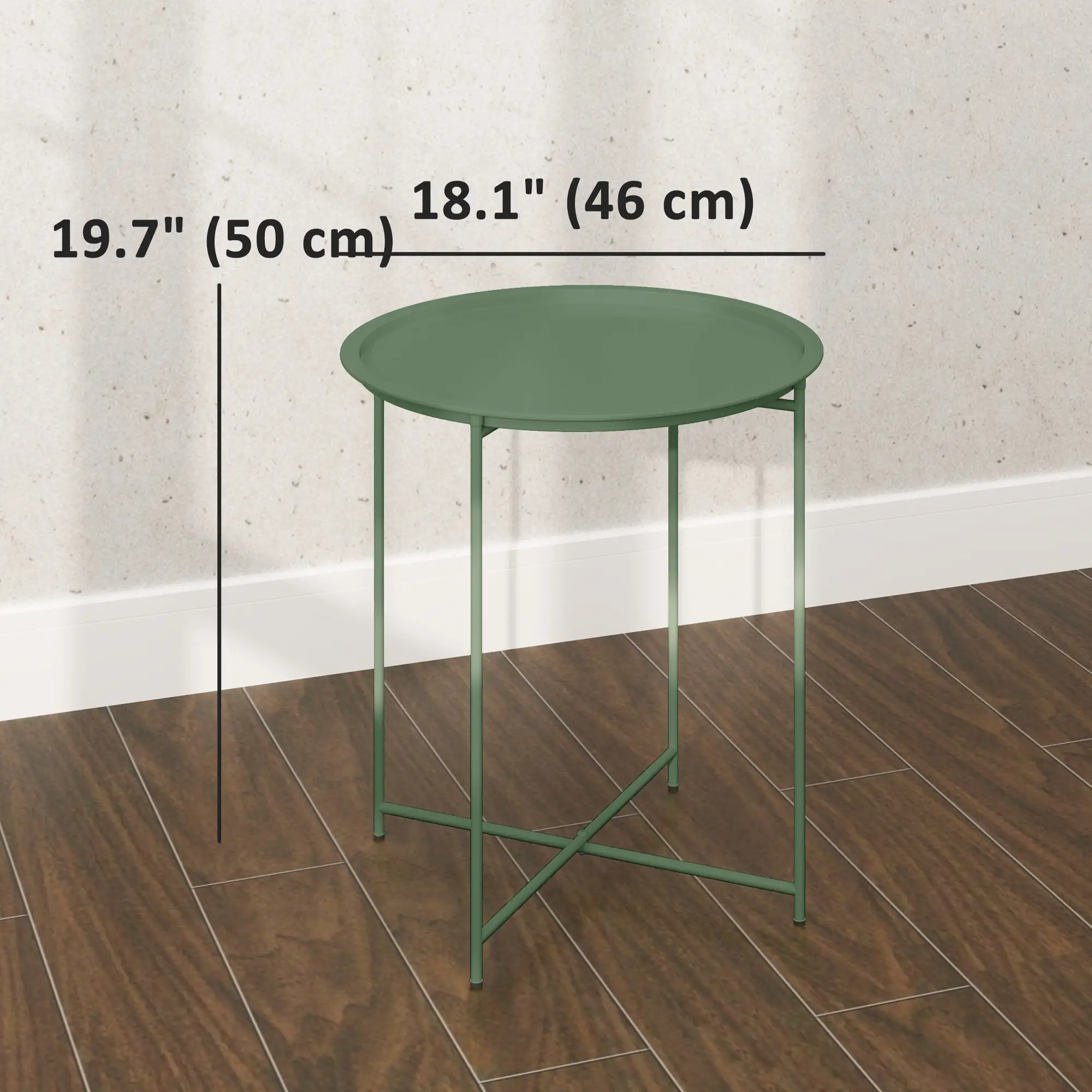 18" Outdoor Side Table, Removable Tray, Folding Legs, Green - Image 3