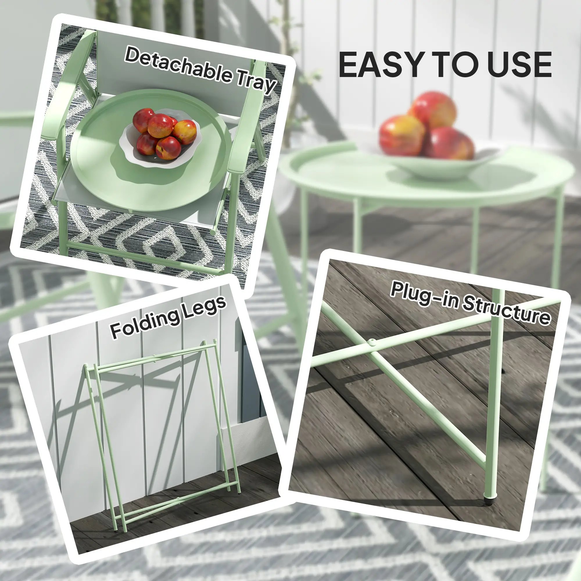 18" Outdoor Side Table, Removable Tray, Folding Legs, Green - Image 4