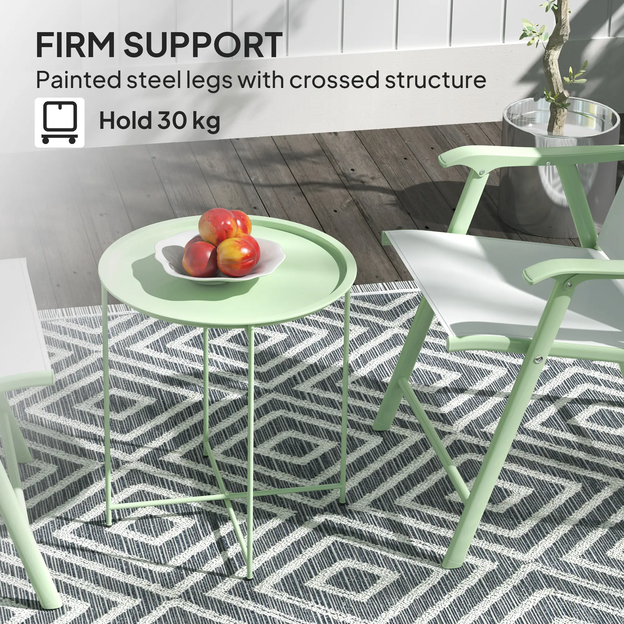 18" Outdoor Side Table, Removable Tray, Folding Legs, Green - Image 5