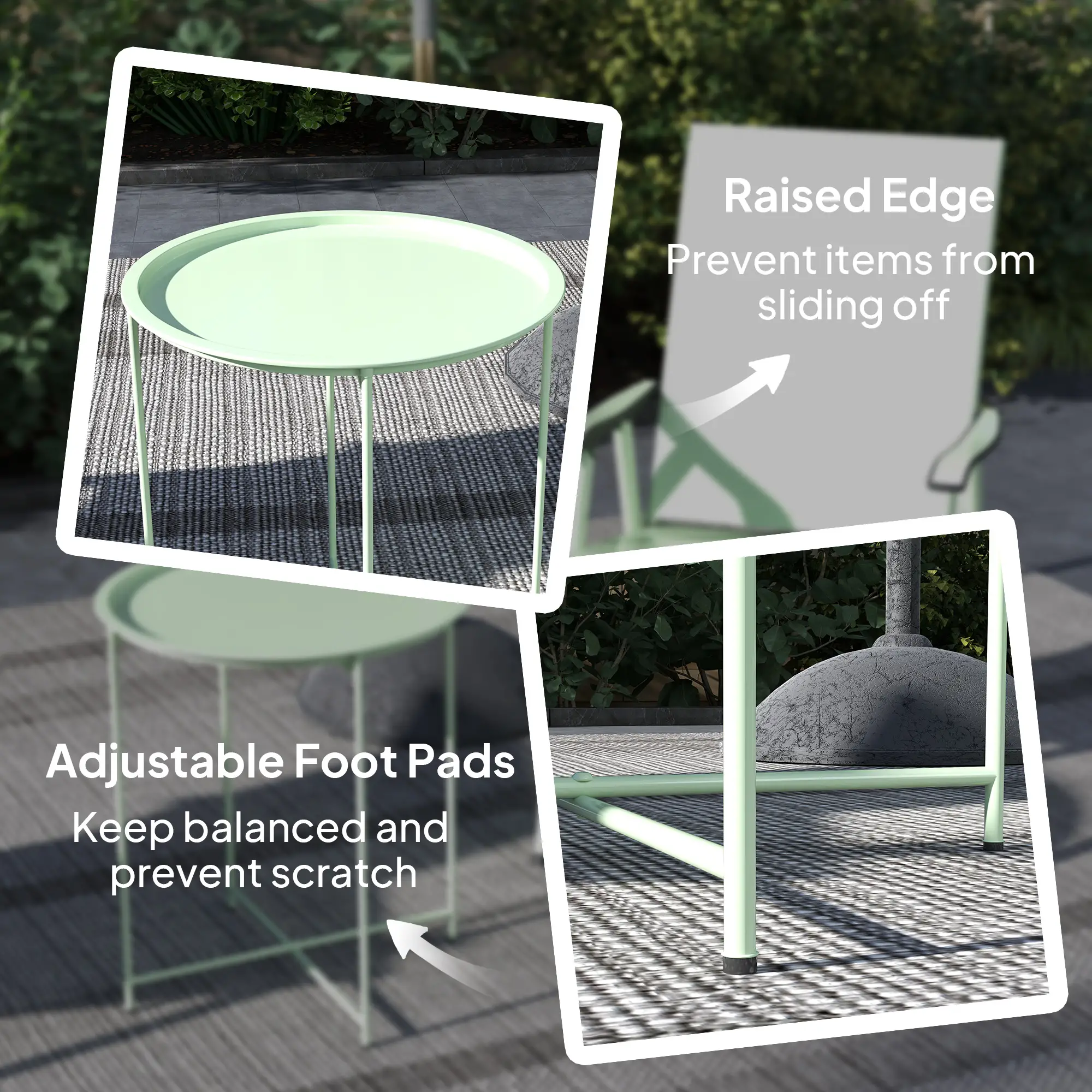 18" Outdoor Side Table, Removable Tray, Folding Legs, Green - Image 6