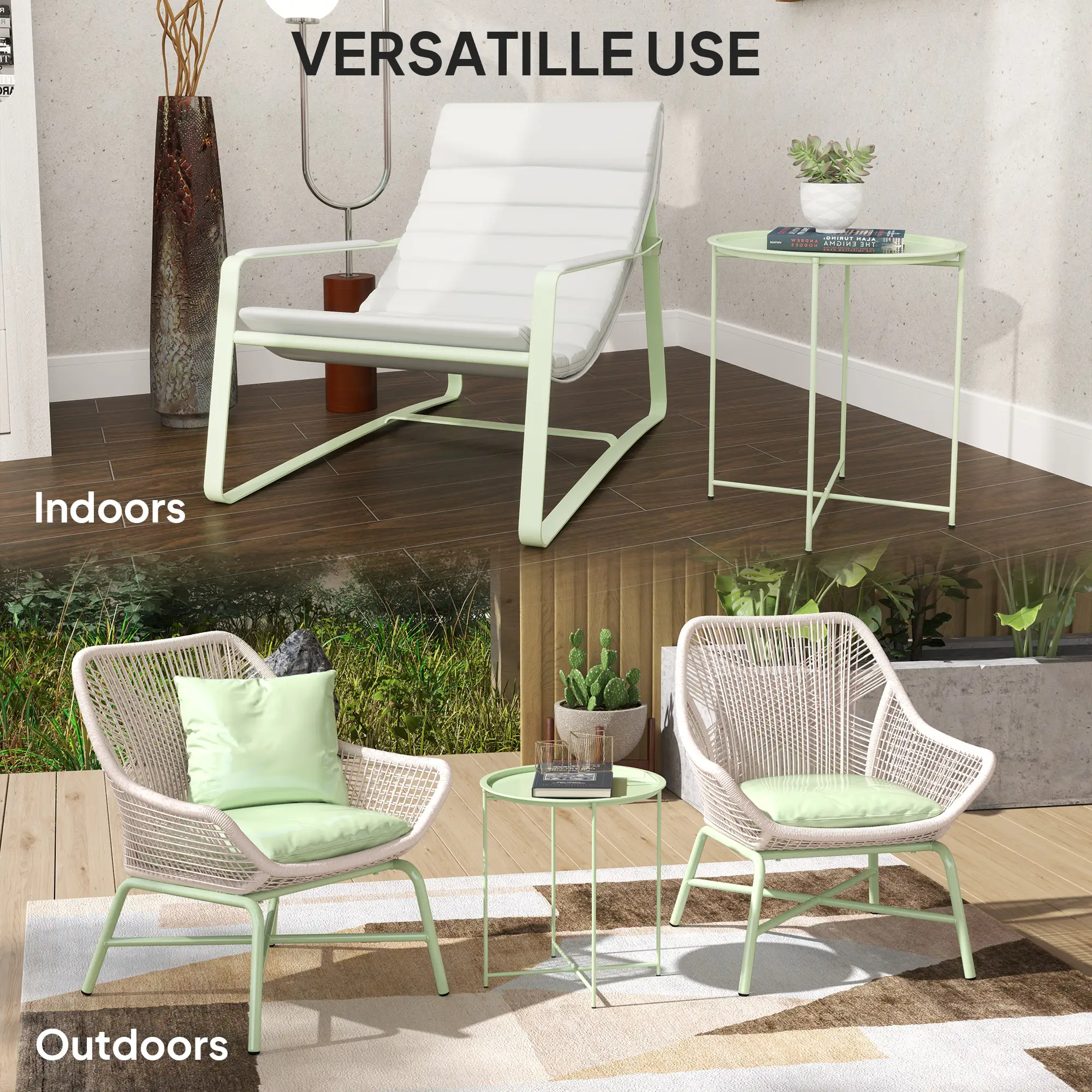 18" Outdoor Side Table, Removable Tray, Folding Legs, Green - Image 7
