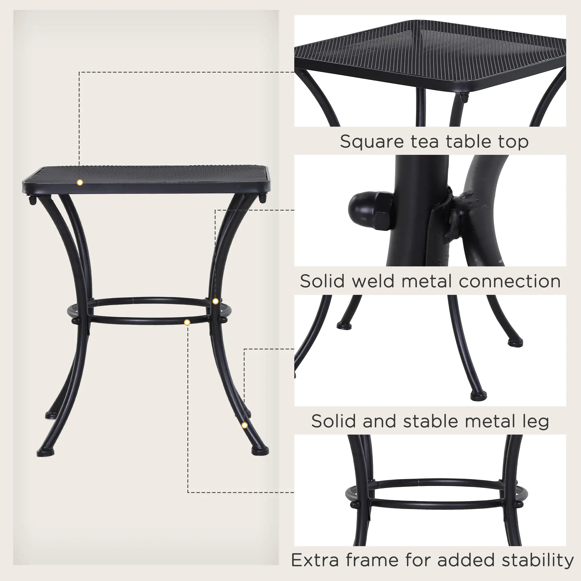 18"x18"x20" Square Metal Bistro Table, Outdoor Patio Coffee Desk, Black - Image 5